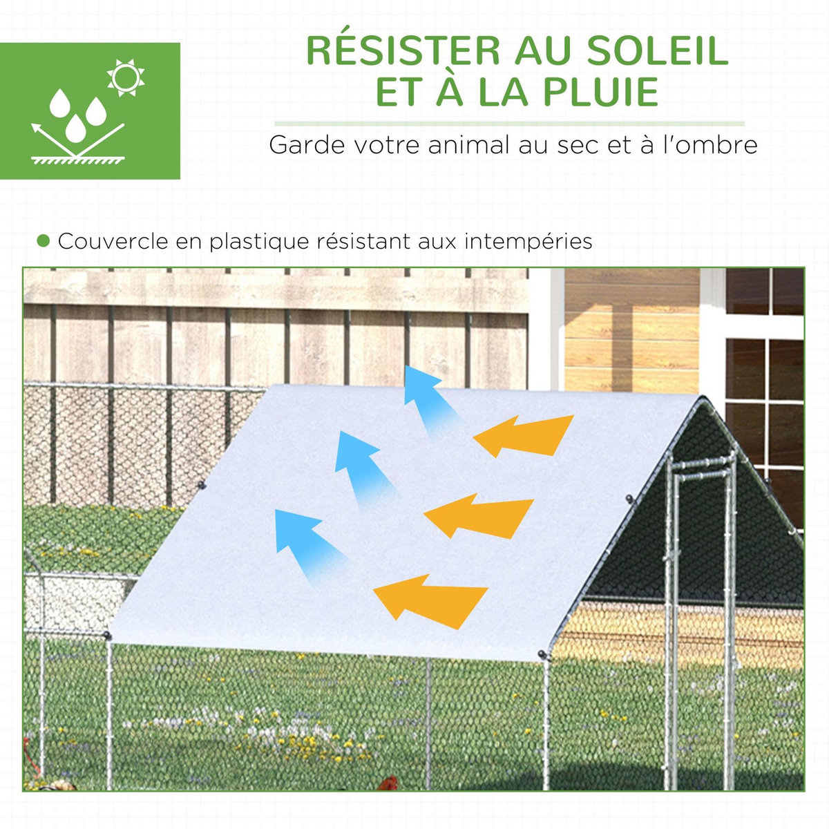 PAWHUT Enclos poulailler chenil 24 m² - parc grillagé dim. 8L x 3l x 2H m - double espace couvert - acier galvanisé