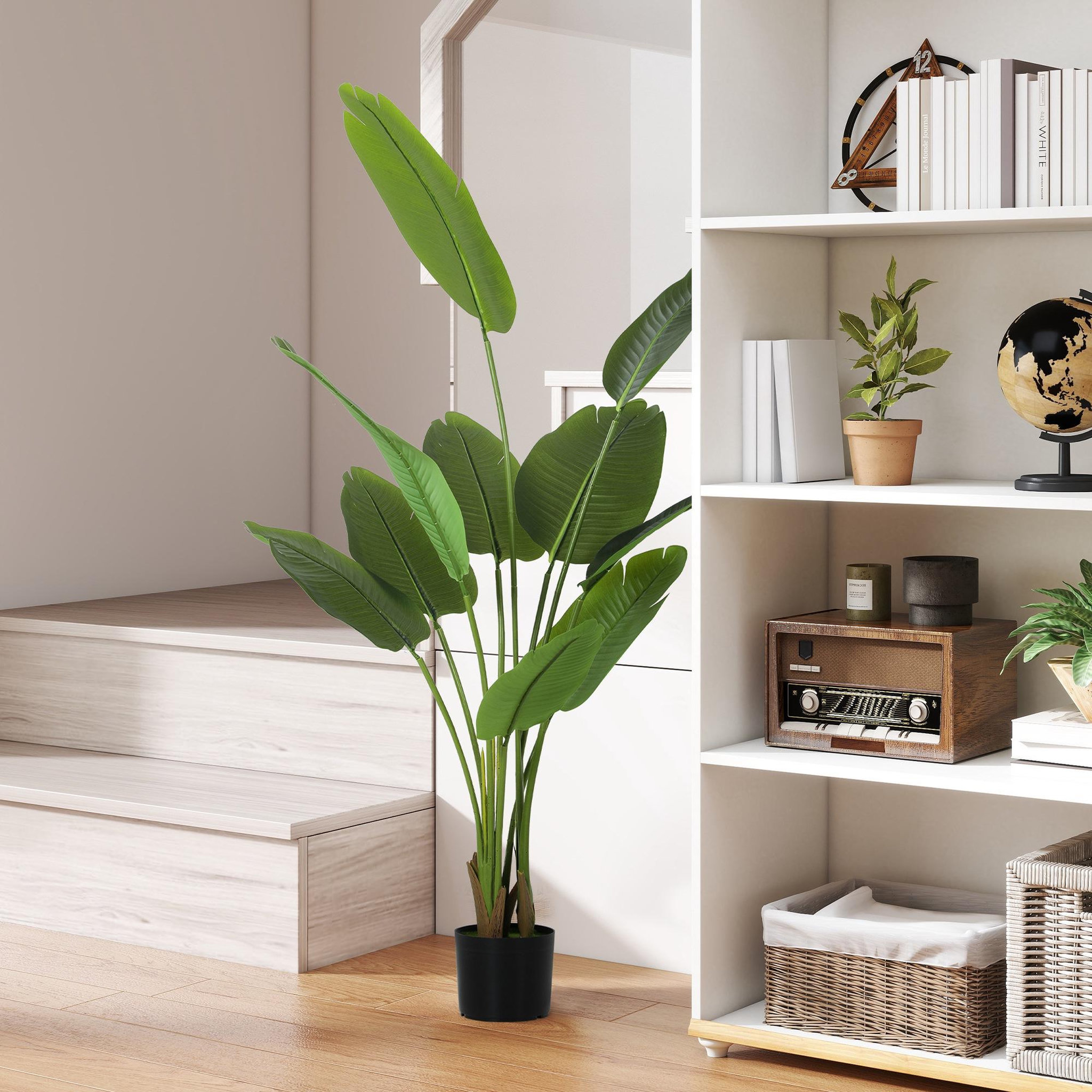 Voir la diapositive 2 : HOMCOM Plante artificielle bananier H.160cm 10 grandes feuilles grand réalisme pot inclus