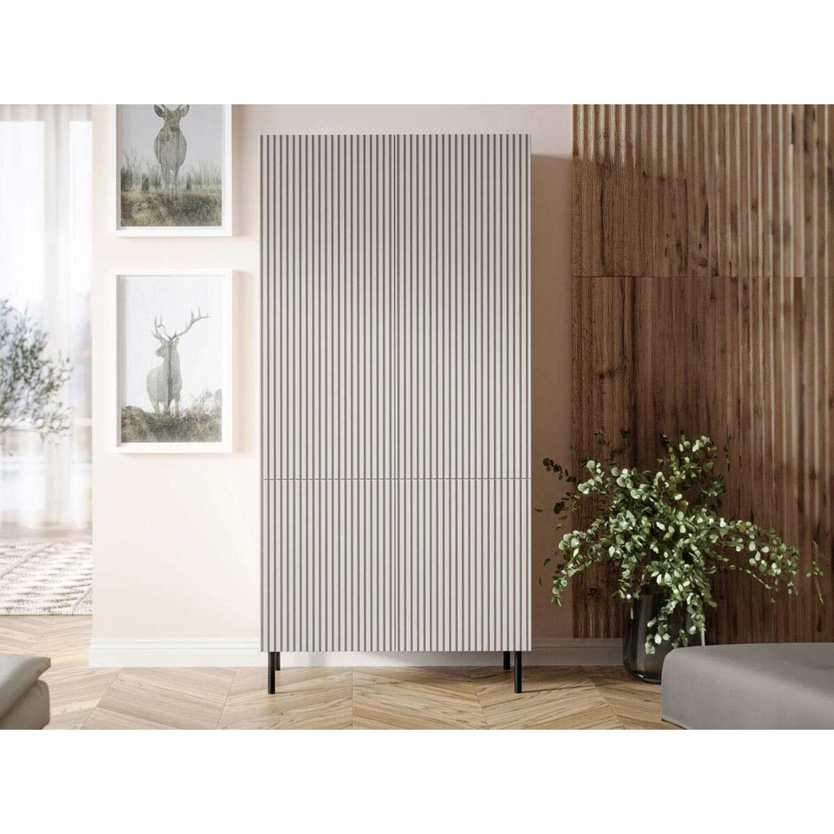 BEST MOBILIER Timote - armoire avec penderie et étagères - écru - 185x90 cm