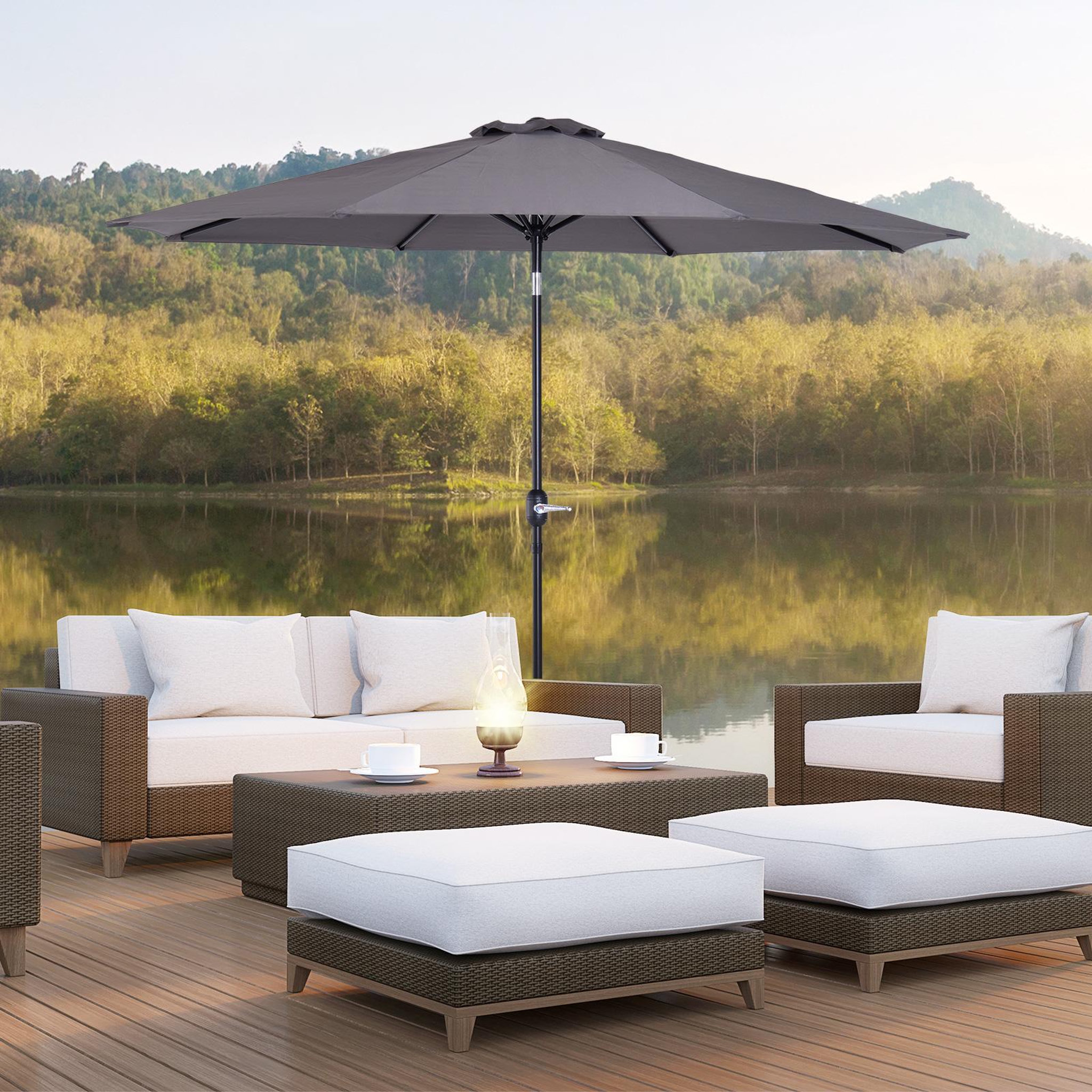 Voir la diapositive 2 : OUTSUNNY Parasol en métal rond polyester 180g/m² manivelle inclinable Ø 3 x 2,45 m gris