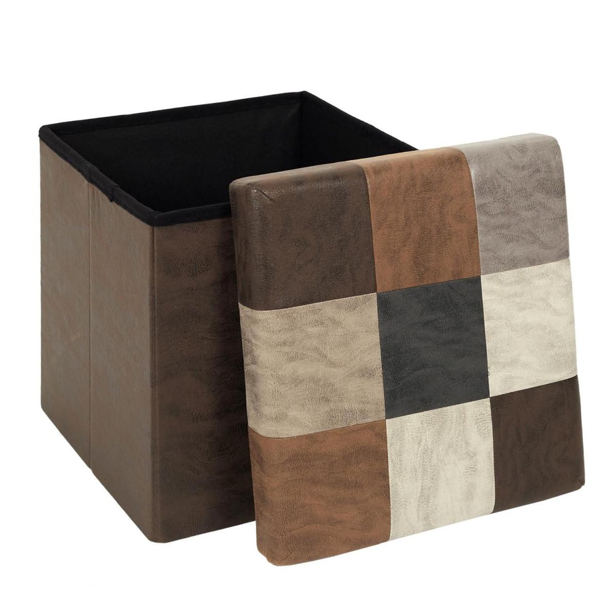 Voir la diapositive 3 : The Home Deco Factory Pouf coffre pliable patchwork  loic  38cm marron