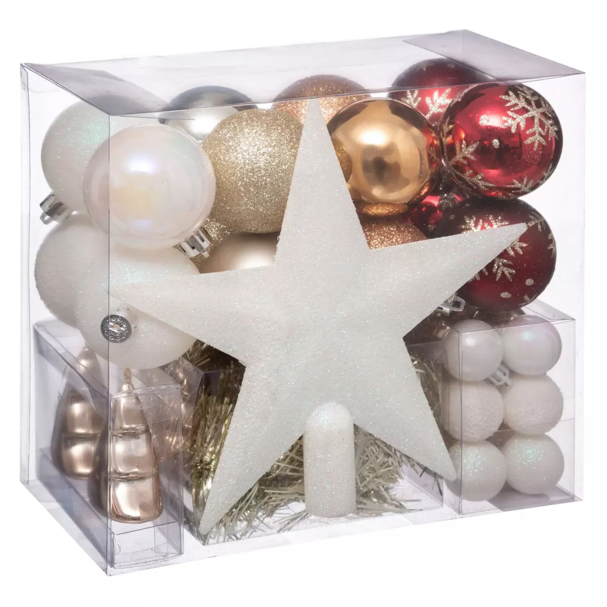 FEERIC LIGHT & CHRISTMAS Kit Décoration pour sapin de Noël - 44 Pièces - Blanc, doré, cuivré et rouge