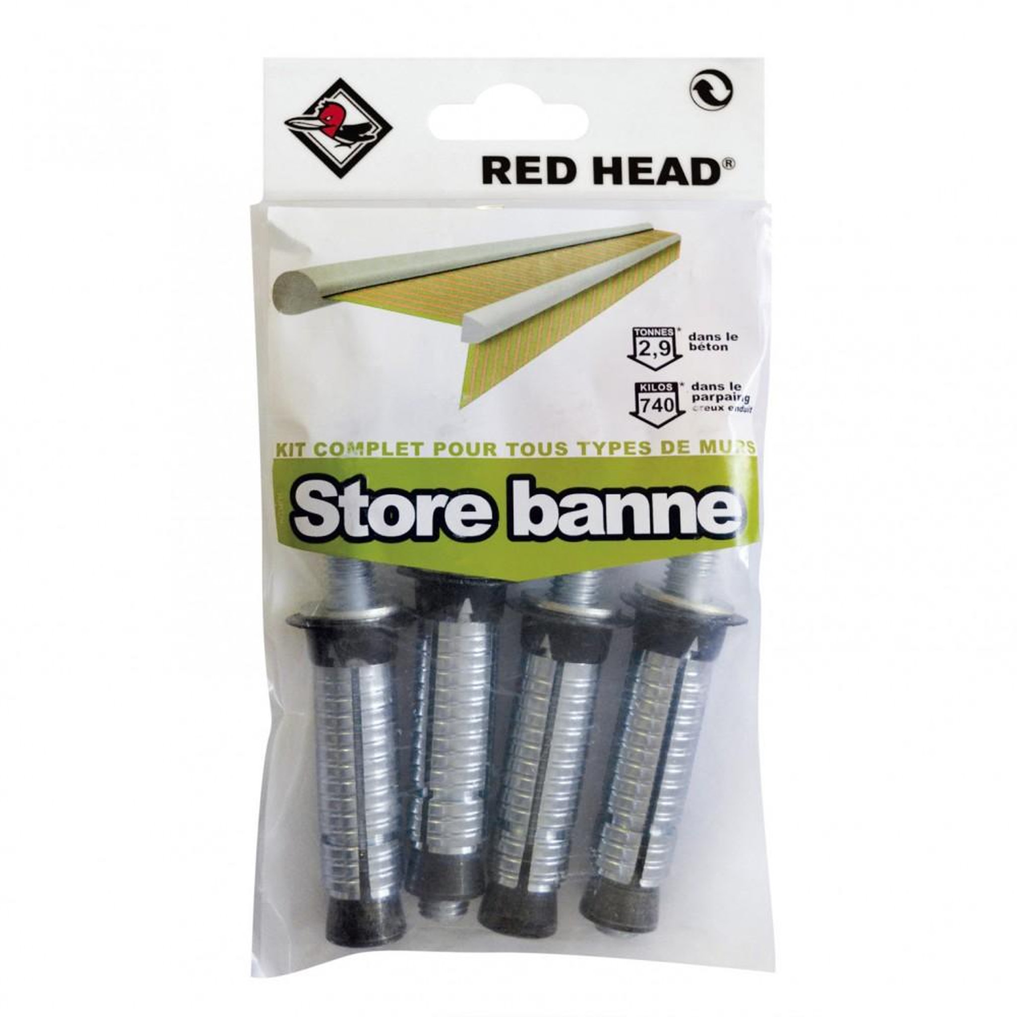RED HEAD kit chevilles à expansion store de terrasse RED HEAD, Diam.16 x L.65 mm