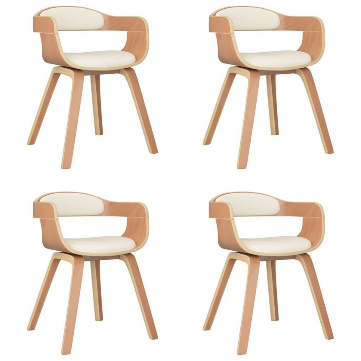 VIDAXL Chaises a manger lot de 4 creme similicuir et bois courbe