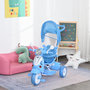 Voir la diapositive 2 : HOMCOM Tricycle enfants évolutif canne, pare-soleil pliable amovible effets lumineux sonores métal blanc PP polyester bleu