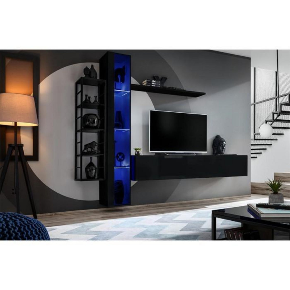 Paris Prix Ensemble Meuble TV Design  Switch VII  240cm Noir