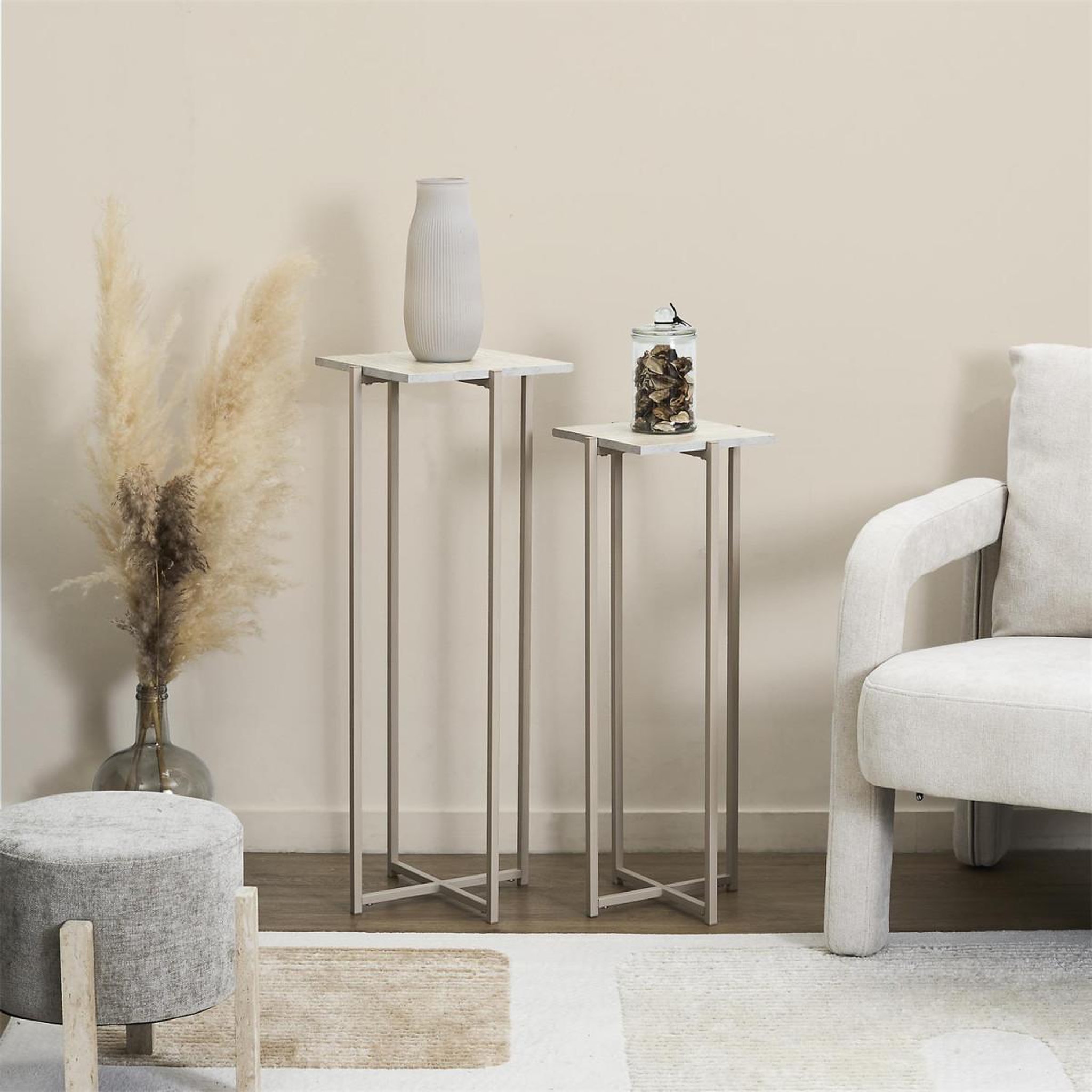 Voir la diapositive 4 : The Home Deco Factory Lot de 2 sellettes gigognes  terra nova  80cm beige