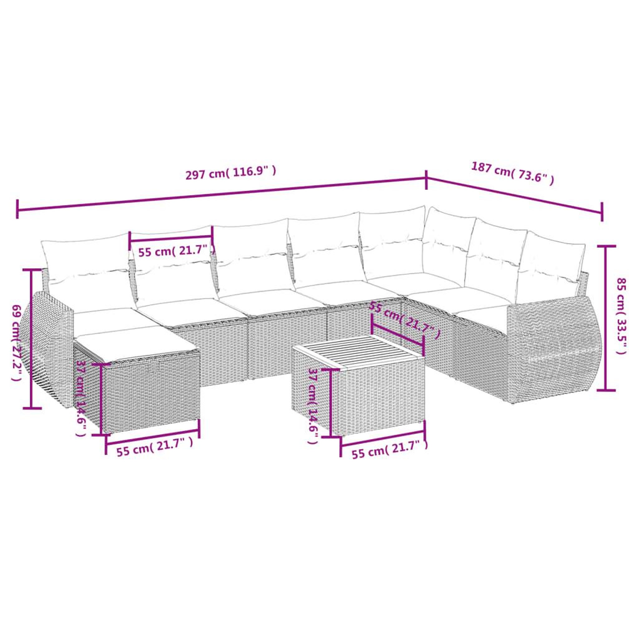 Voir la diapositive 5 : VIDAXL Salon de jardin 9 pcs avec coussins noir resine tressee