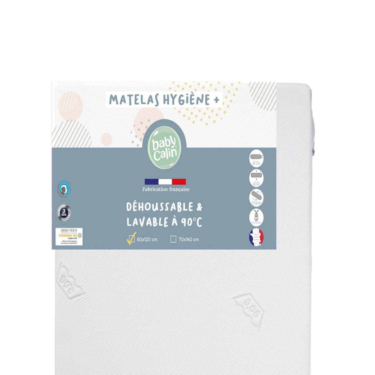 BABYCALIN Matelas hygiène déhoussable lit bébé 60 x 120 cm - 100% polyuréthane - Blanc