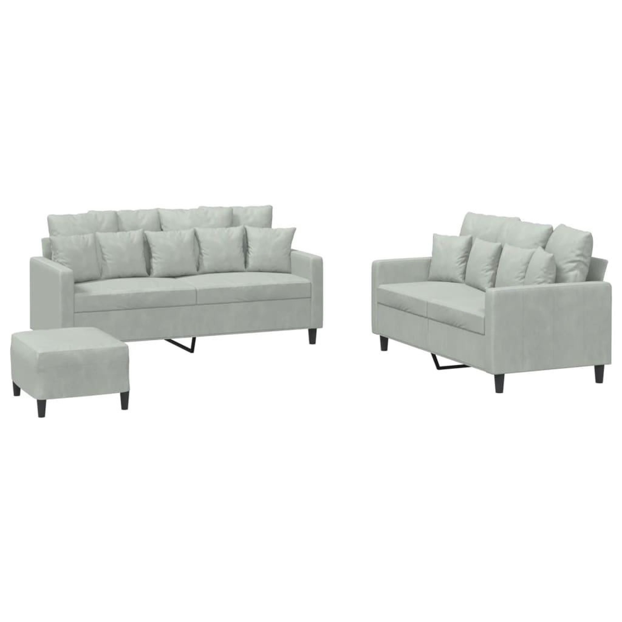 Voir la diapositive 2 : VIDAXL Ensemble de canapes 3 pcs avec coussins Gris clair Velours