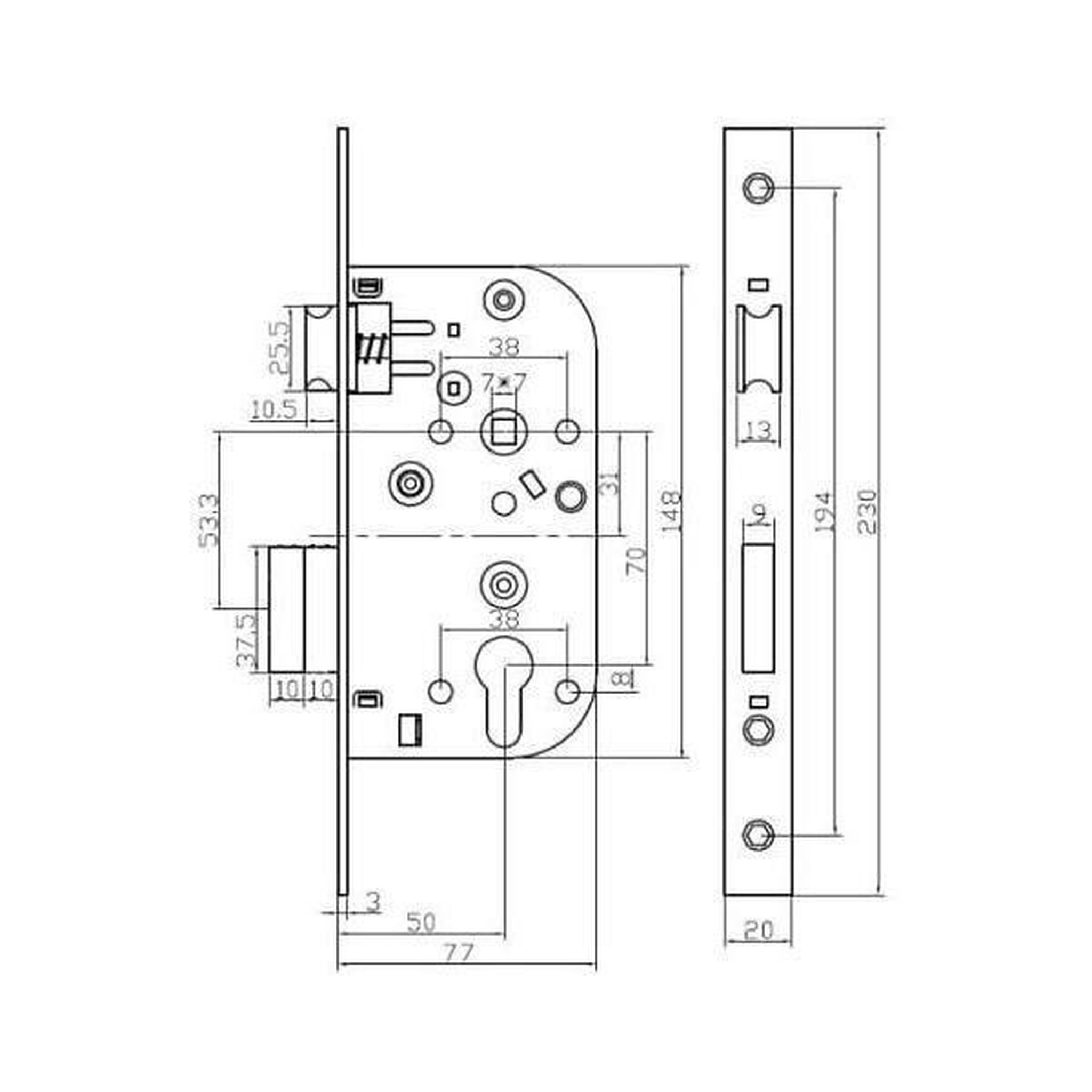 Voir la diapositive 6 : YALE Serrure a encastrer trou de cylindre - yale - y60k-a50/n - axe 50mm, coffre 148mm - porte d'entrée, service, locaux sensibles -