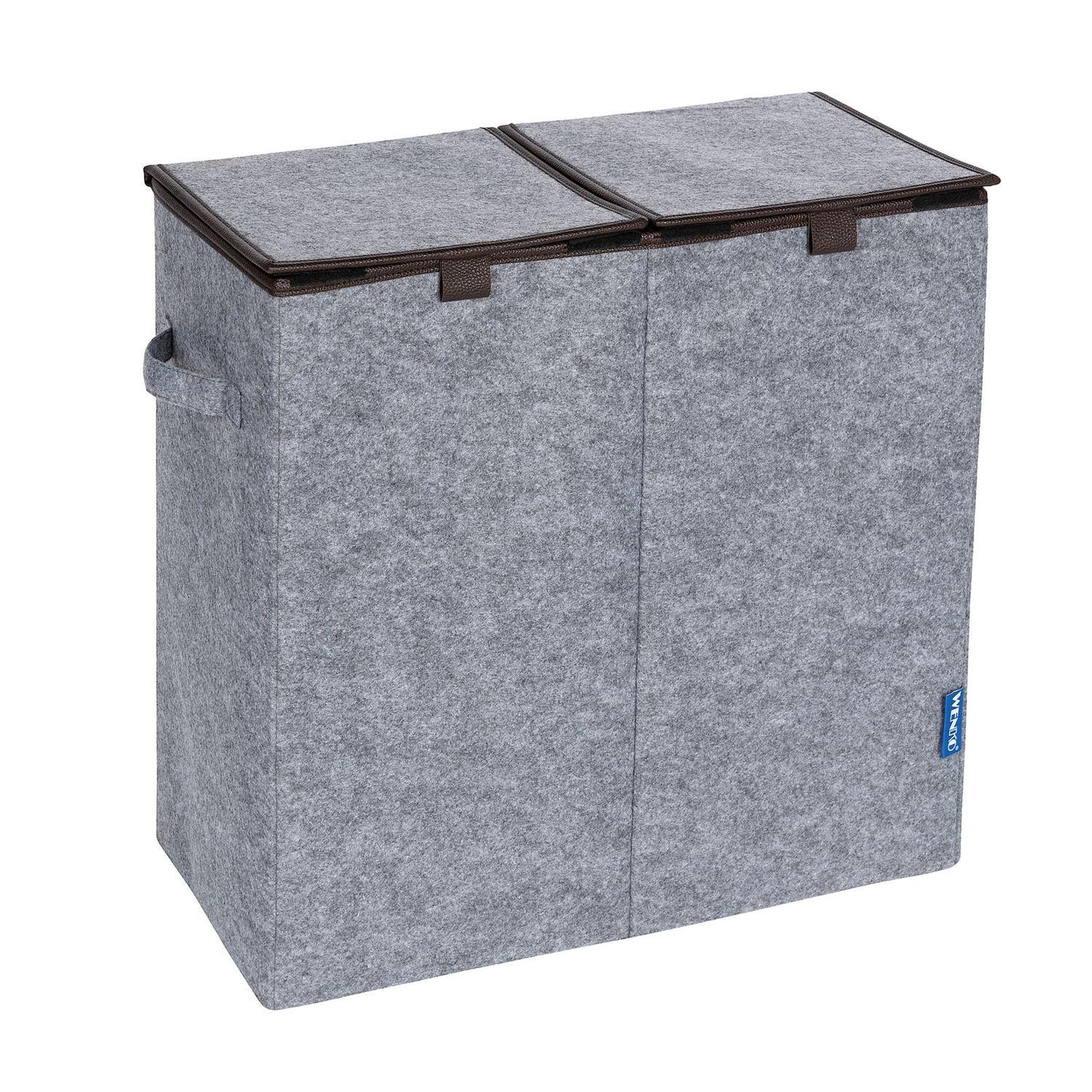 Wenko Double panier à linge en feutrine scandi - l. 52 x h. 54 cm - gris