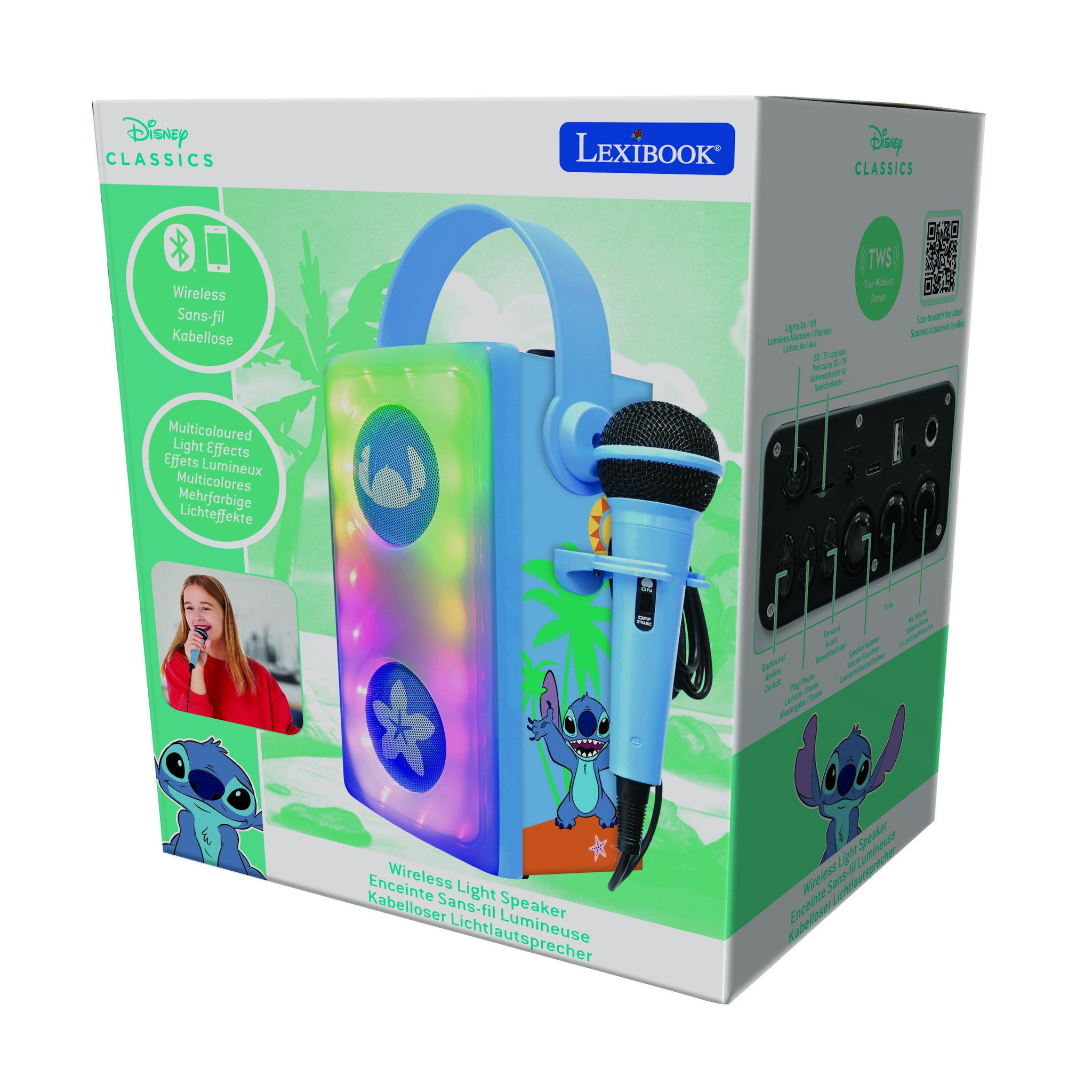 Voir la diapositive 4 : Lexibook Enceinte Bluetooth portable avec micro et effets lumineux Stitch