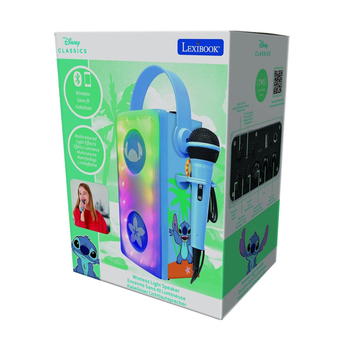 Lexibook Enceinte Bluetooth portable avec micro et effets lumineux Stitch