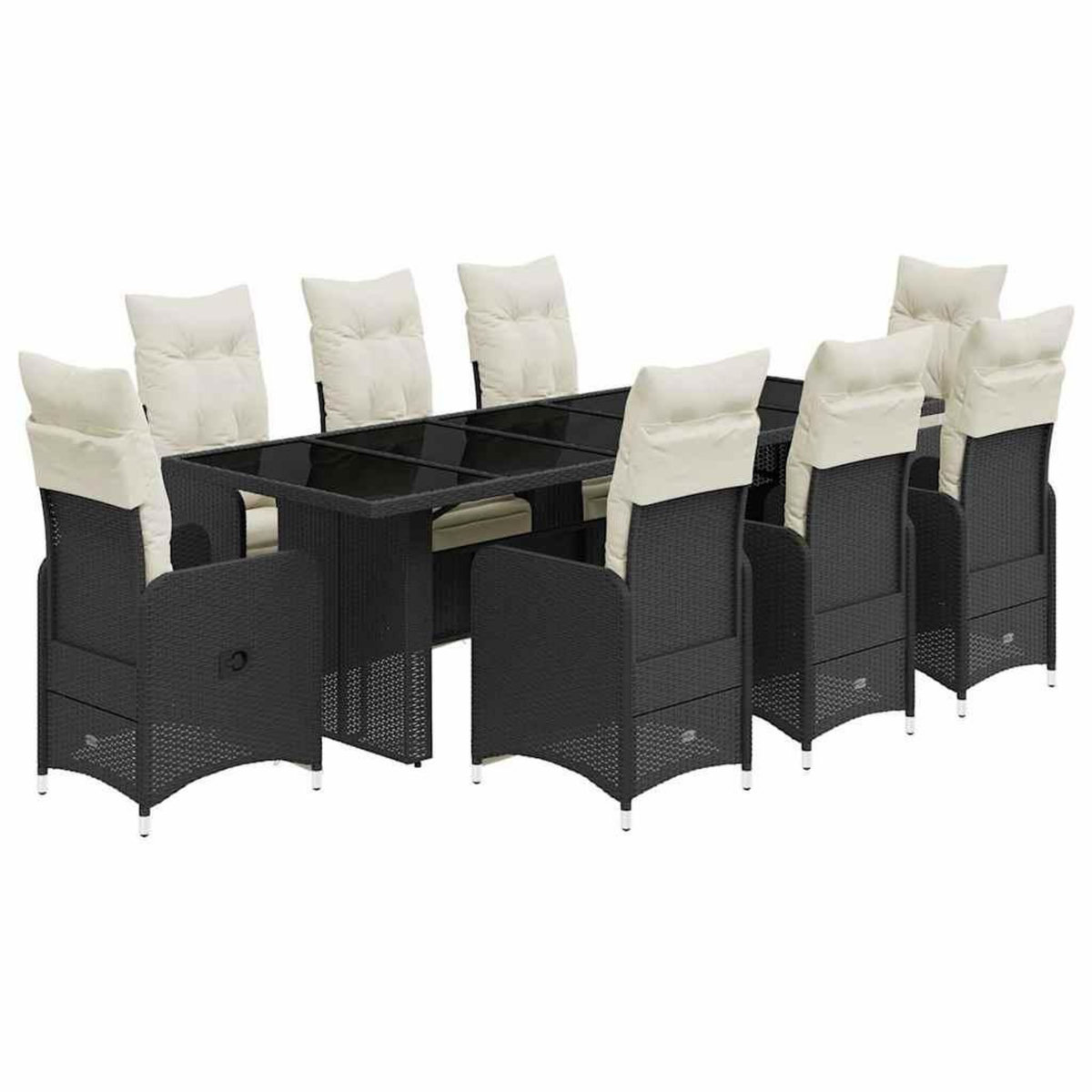 VIDAXL Ensemble de bistro de jardin 9 pcs coussins noir poly rotin