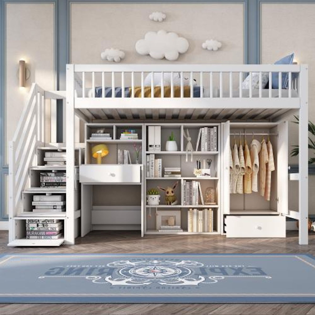 MERAX Lit combiné enfant 90x200 cm coloris blanc bois massif