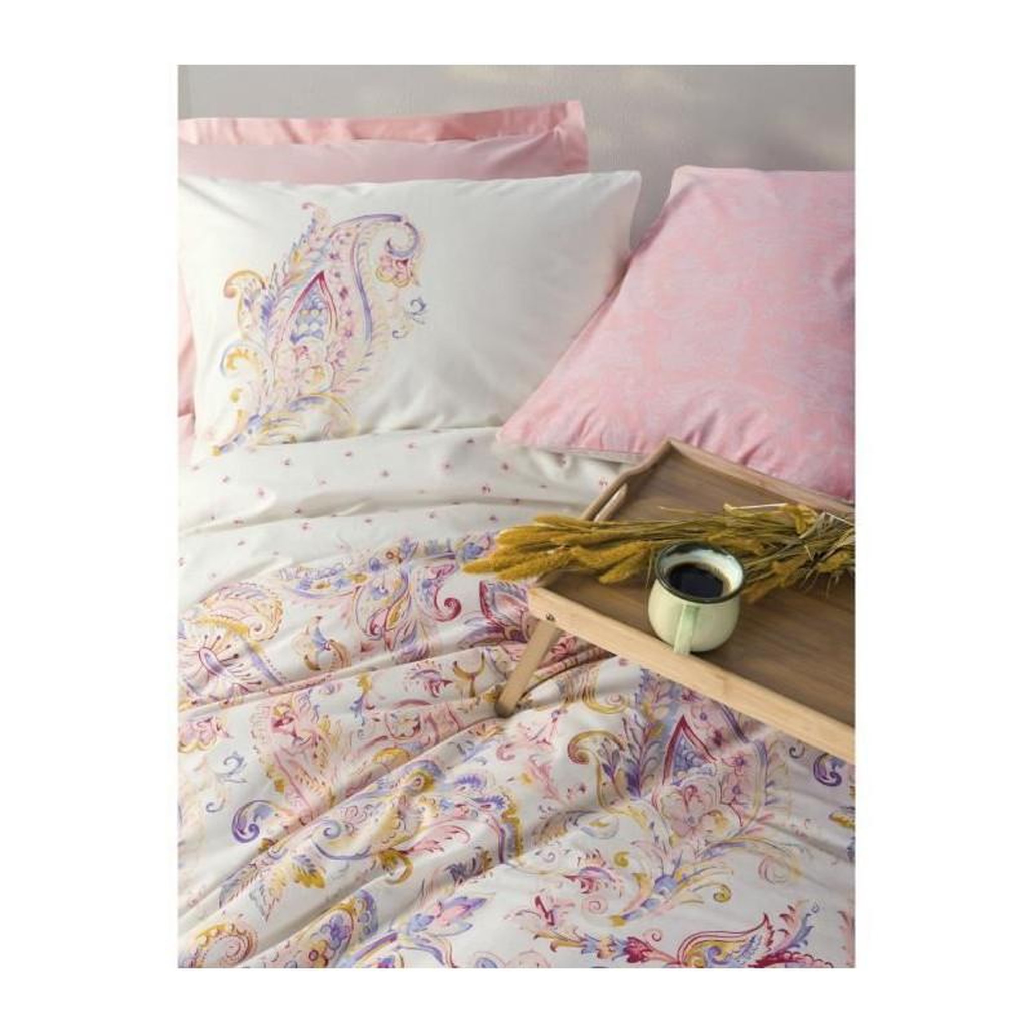 Voir la diapositive 2 : GENERIQUE Parure de lit - 129CTN64494 - 1 housse de couette 220 x 240 cm + 2 taies d'oreiller 60 x 60 cm - 100% coton ranforcé - Rose