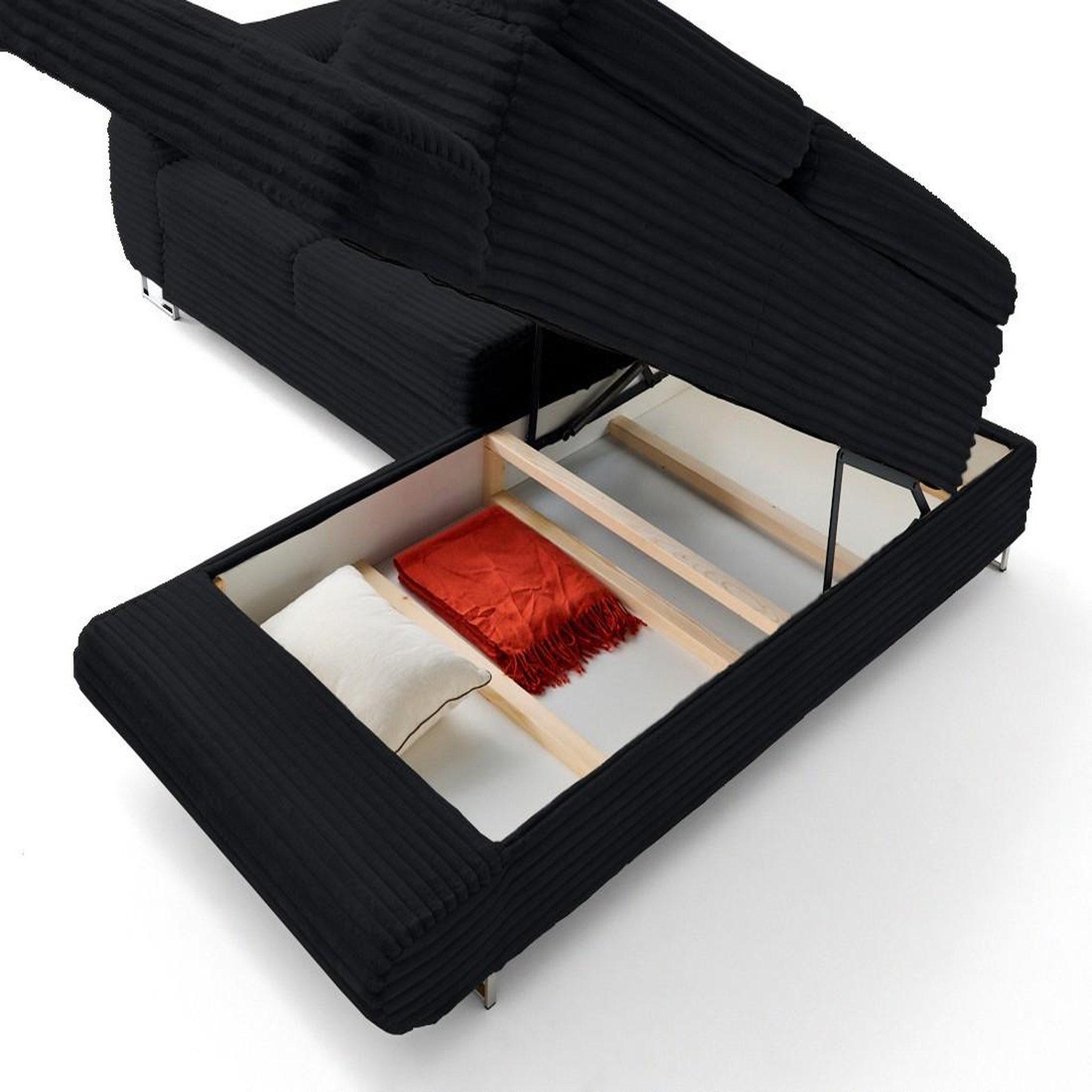 Voir la diapositive 6 : LISA DESIGN Zaria - canapé d'angle droit 5 places convertible avec coffre et têtières en velours côtelé grosses côtes