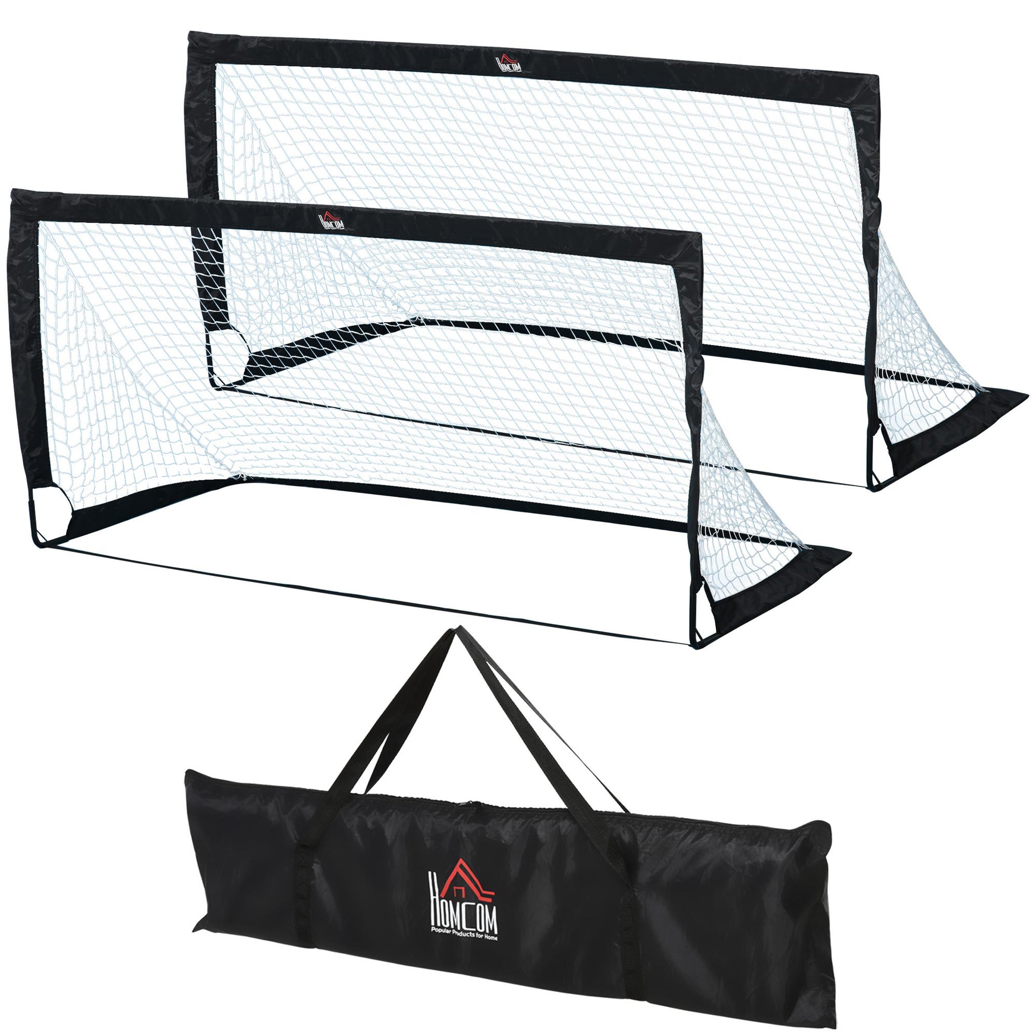 HOMCOM Lot de 2 buts de foot portables avec sac de transport et piquets d'ancrage blanc noir