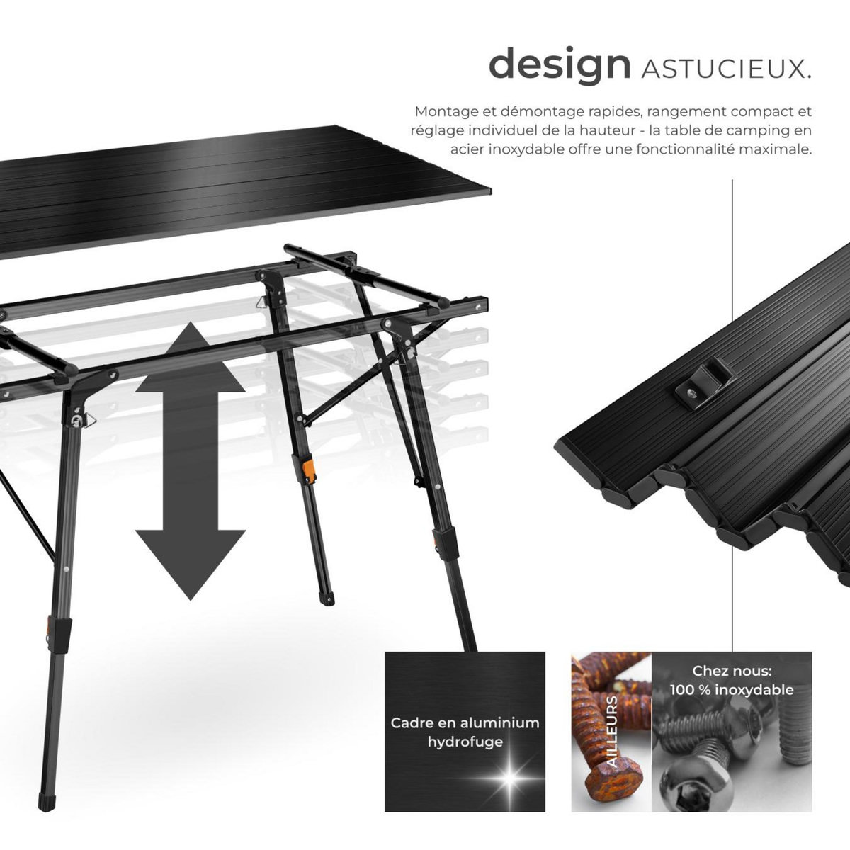 tectake Table de camping pliable noir