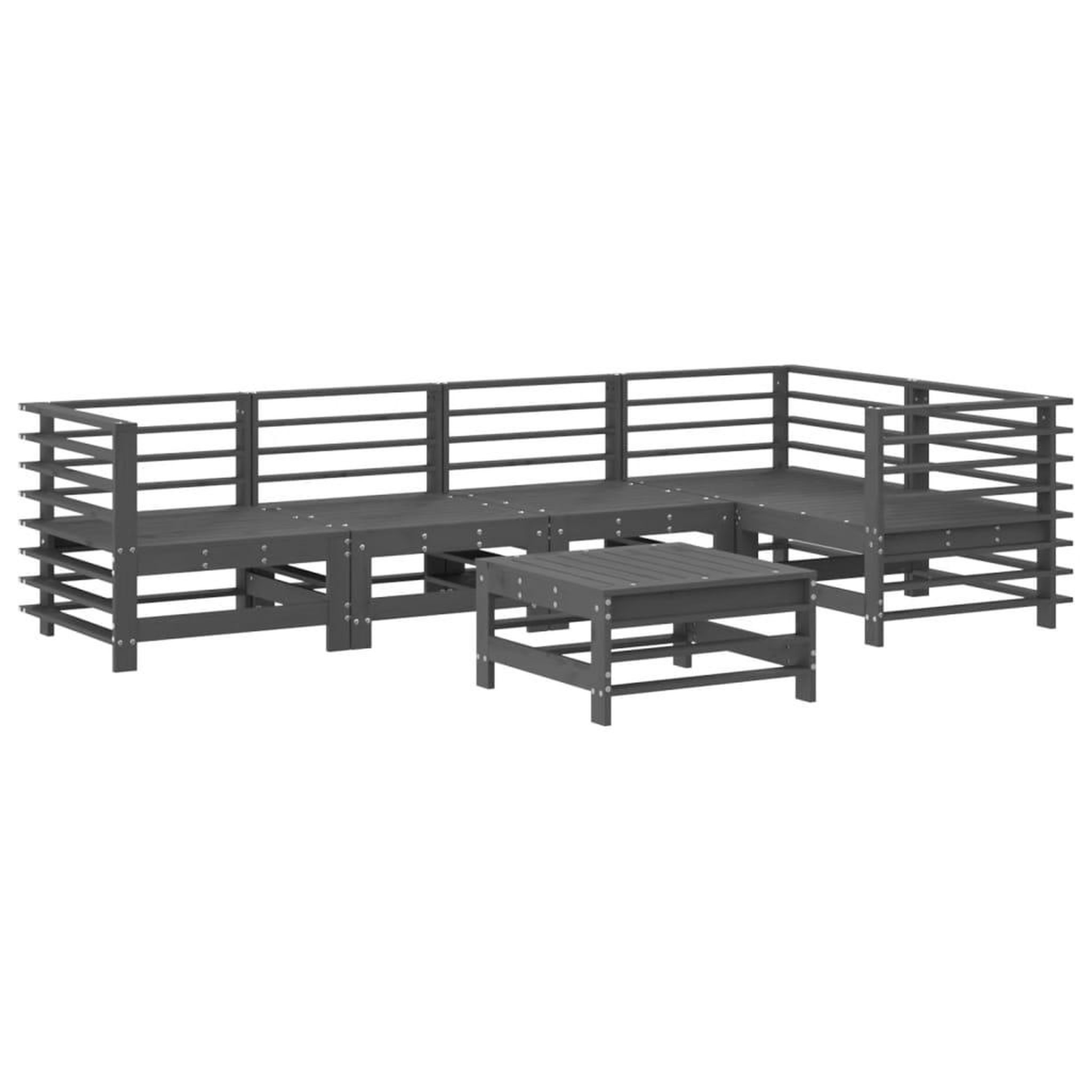 Voir la diapositive 3 : VIDAXL Salon de jardin 6 pcs avec coussins gris bois massif