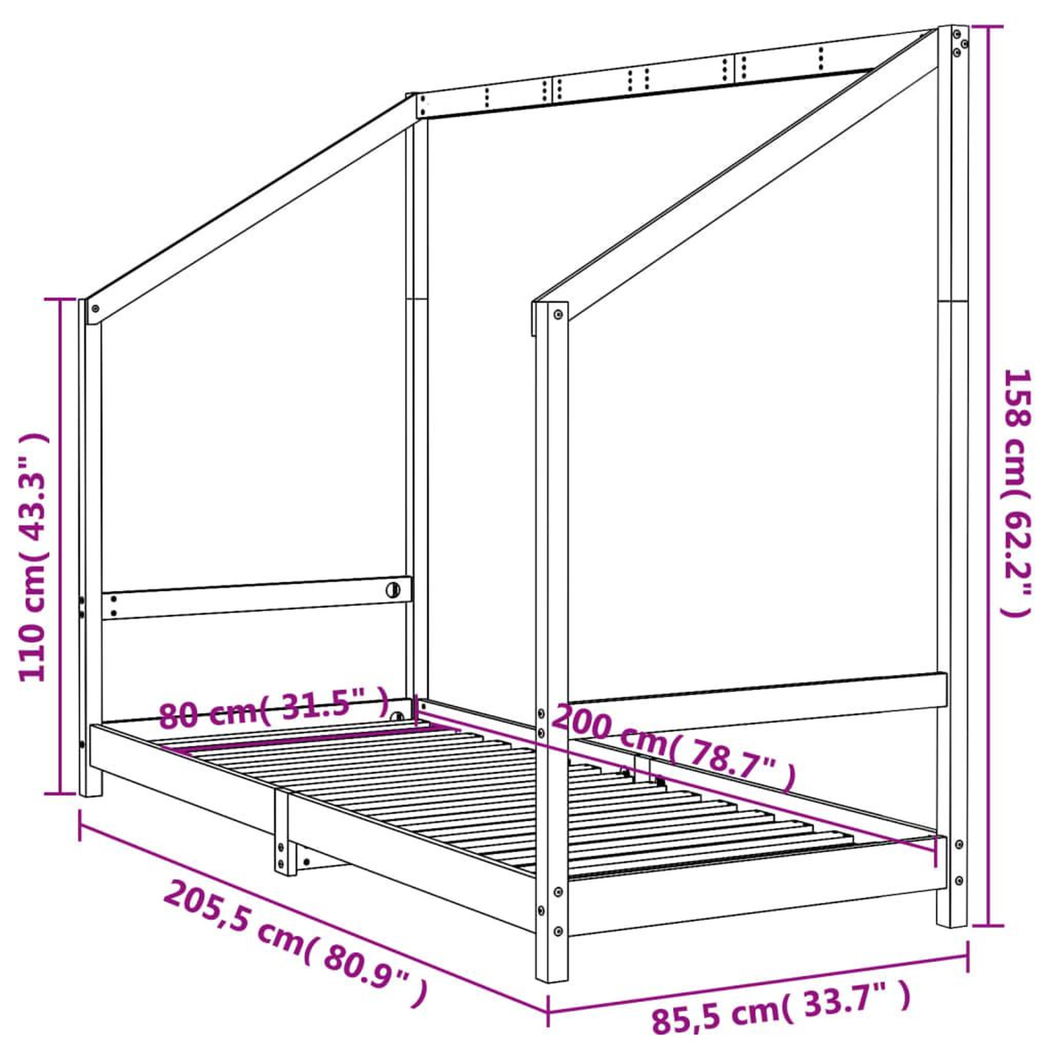 Voir la diapositive 6 : VIDAXL Cadre de lit pour enfants blanc 80x200 cm bois de pin massif
