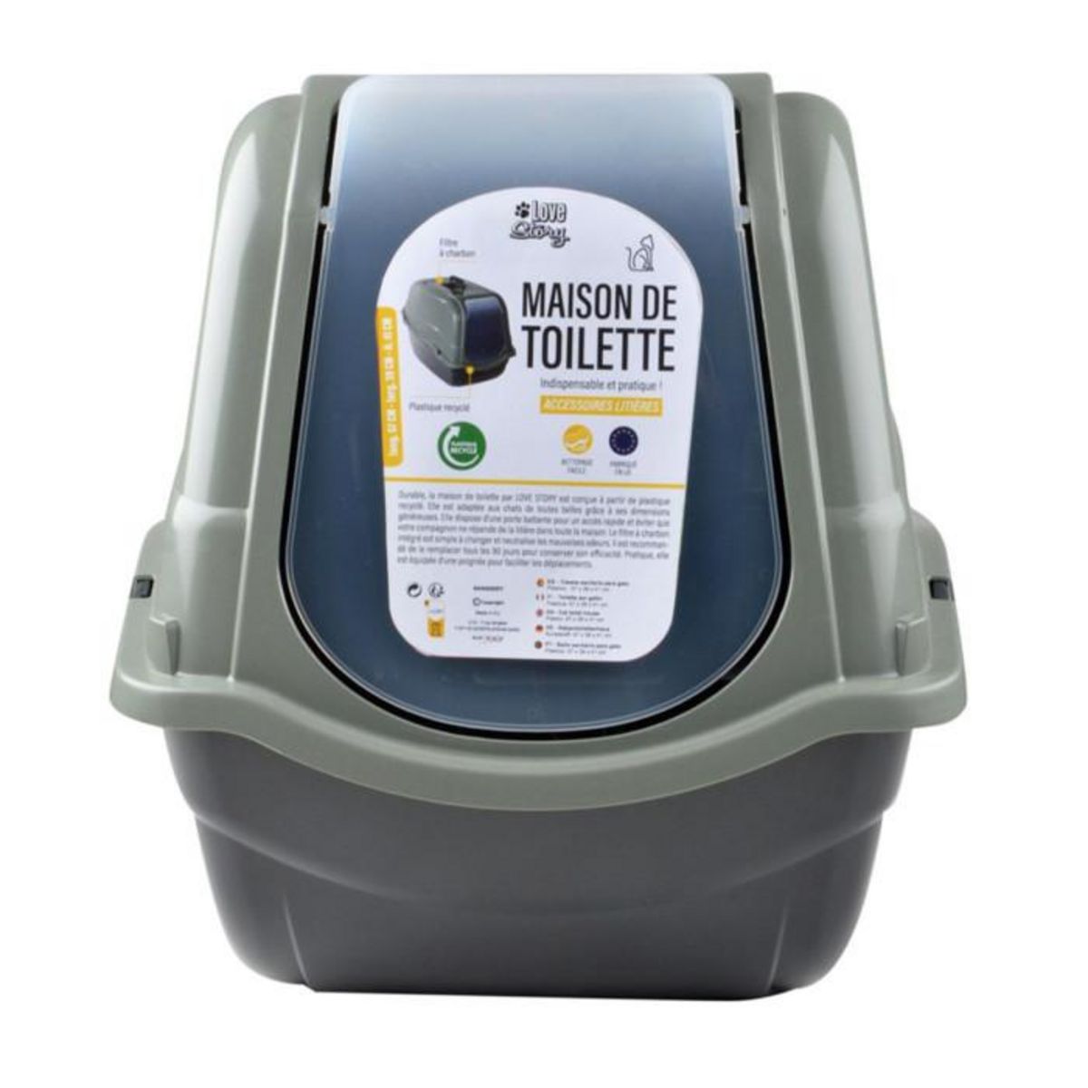 Paris Prix Litière pour Chat  Toilette  57cm Vert & Anthracite