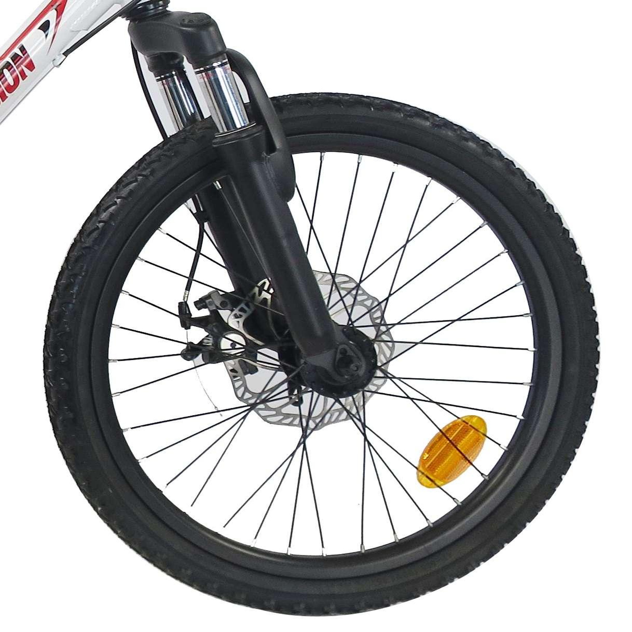 Voir la diapositive 5 : Vélo enfant (120/140 cm) - VTT 20'' Tout Suspendu Mixte - Fourche télescopique - 6 Vitesses  - Dérailleur Shimano TY21 - Freins avant à Disque et V brake arrière - Béquille