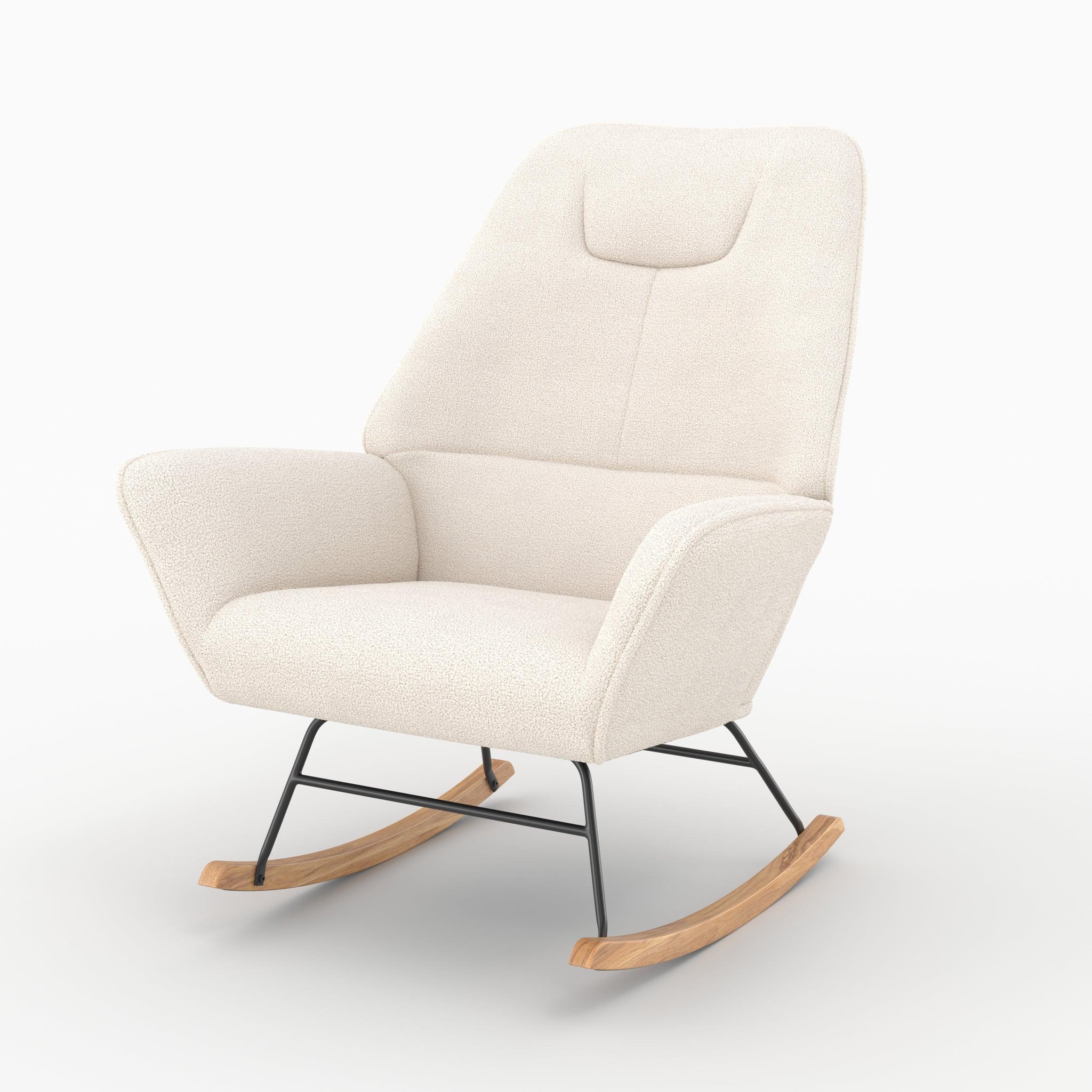 MAISON PAVANE Rocking-chair en tissu bouclé blanc-Shaun