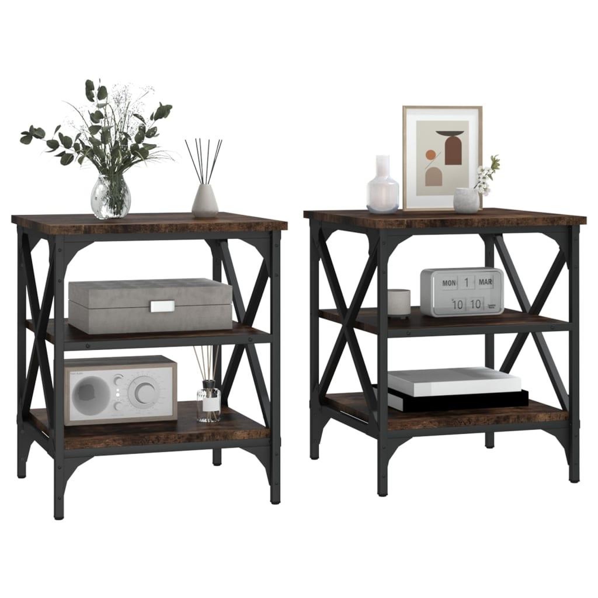 Voir la diapositive 4 : VIDAXL Tables d'appoint 2 pcs Chene fume 40x42x50 cm Bois d'ingenierie