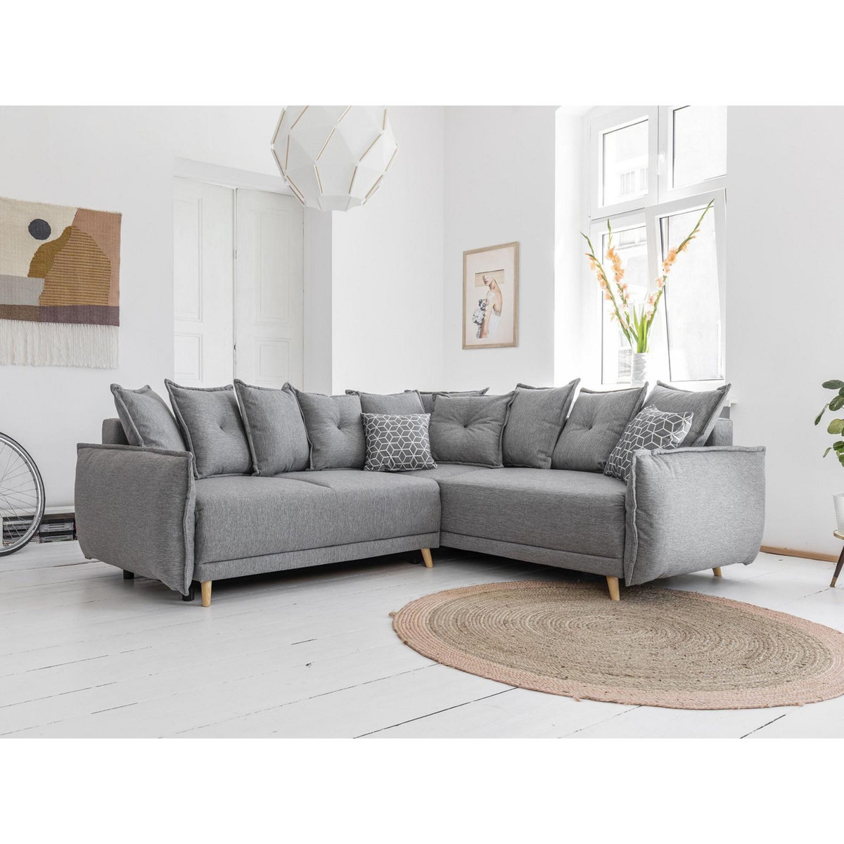 BEST MOBILIER Lena - canapé d'angle convertible - avec coffre - style scandinave - 5 places - droit