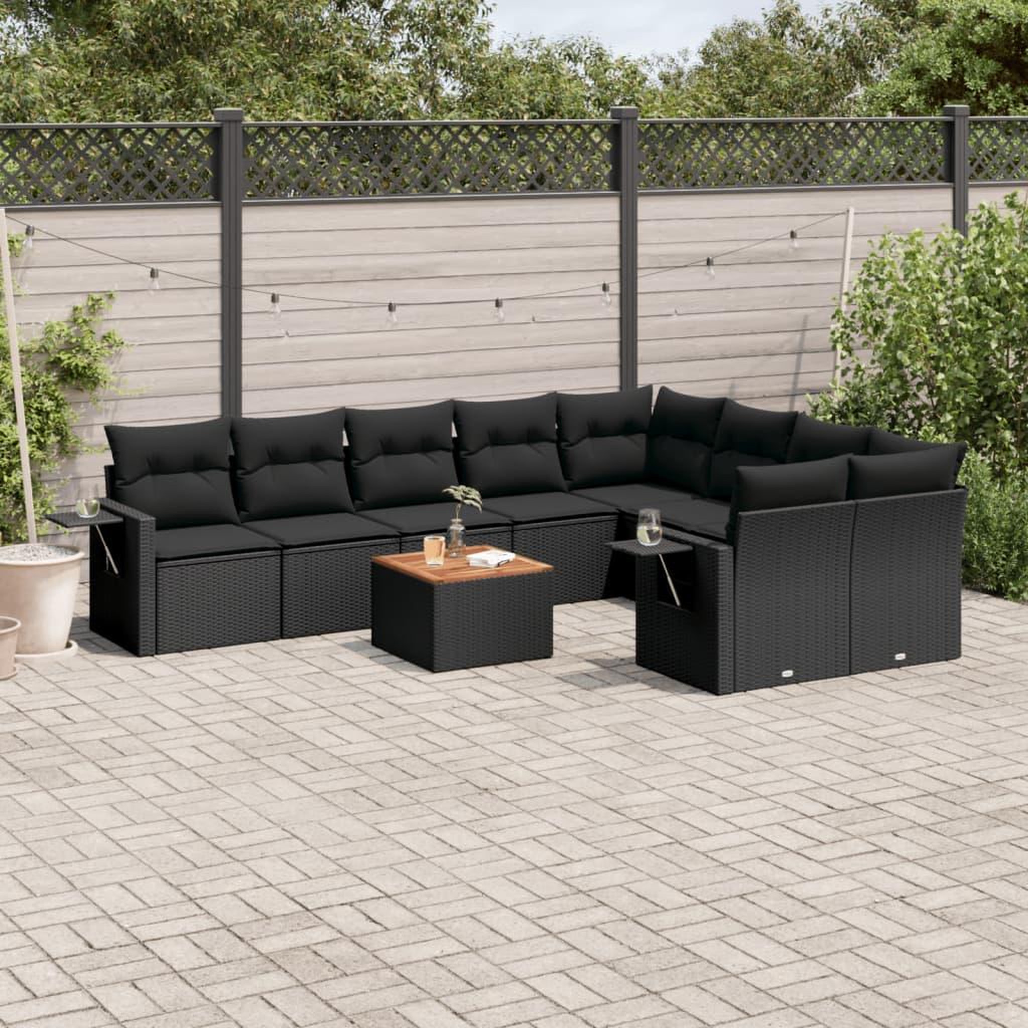 VIDAXL Salon de jardin 10 pcs avec coussins noir resine tressee