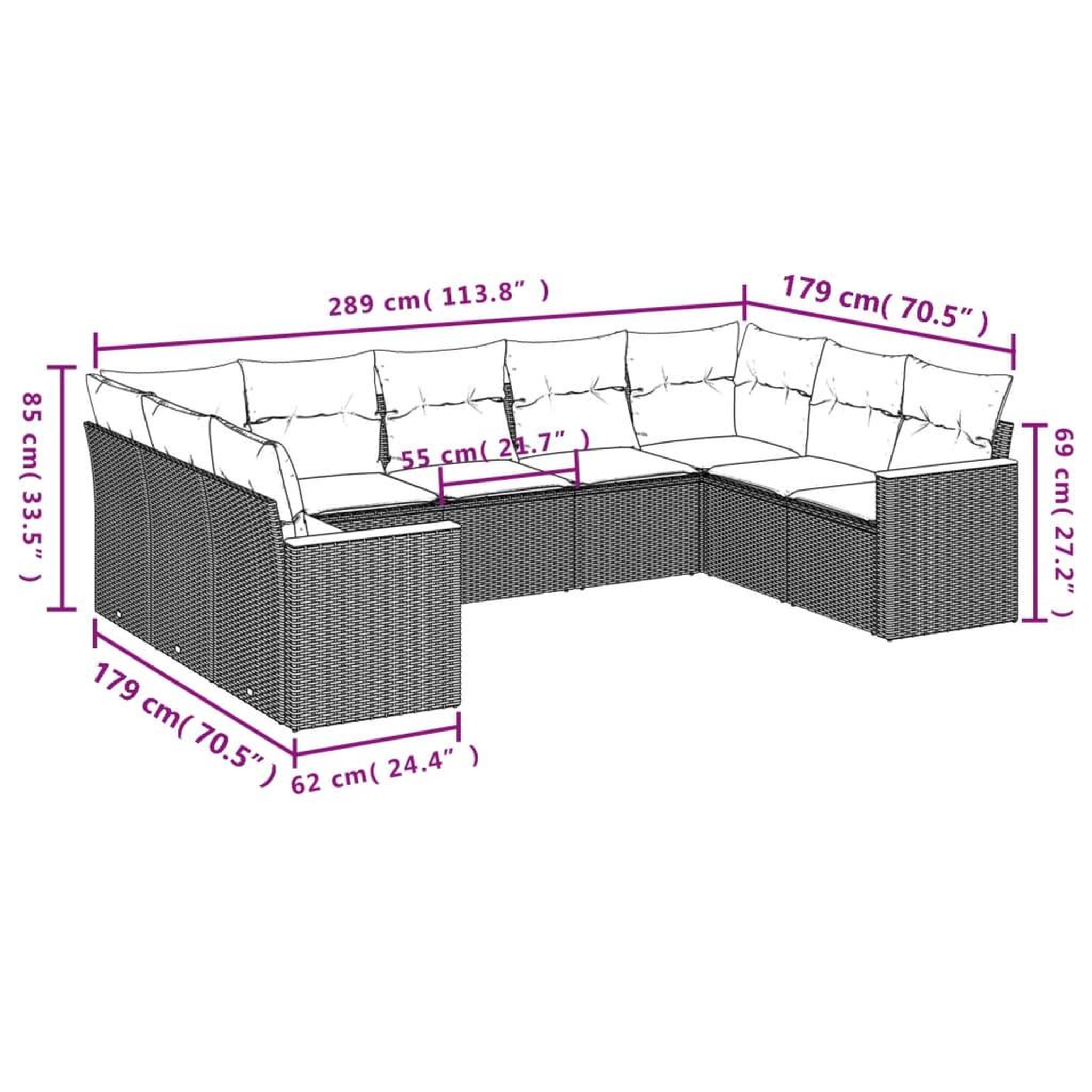 Voir la diapositive 3 : VIDAXL Salon de jardin 9 pcs avec coussins noir resine tressee