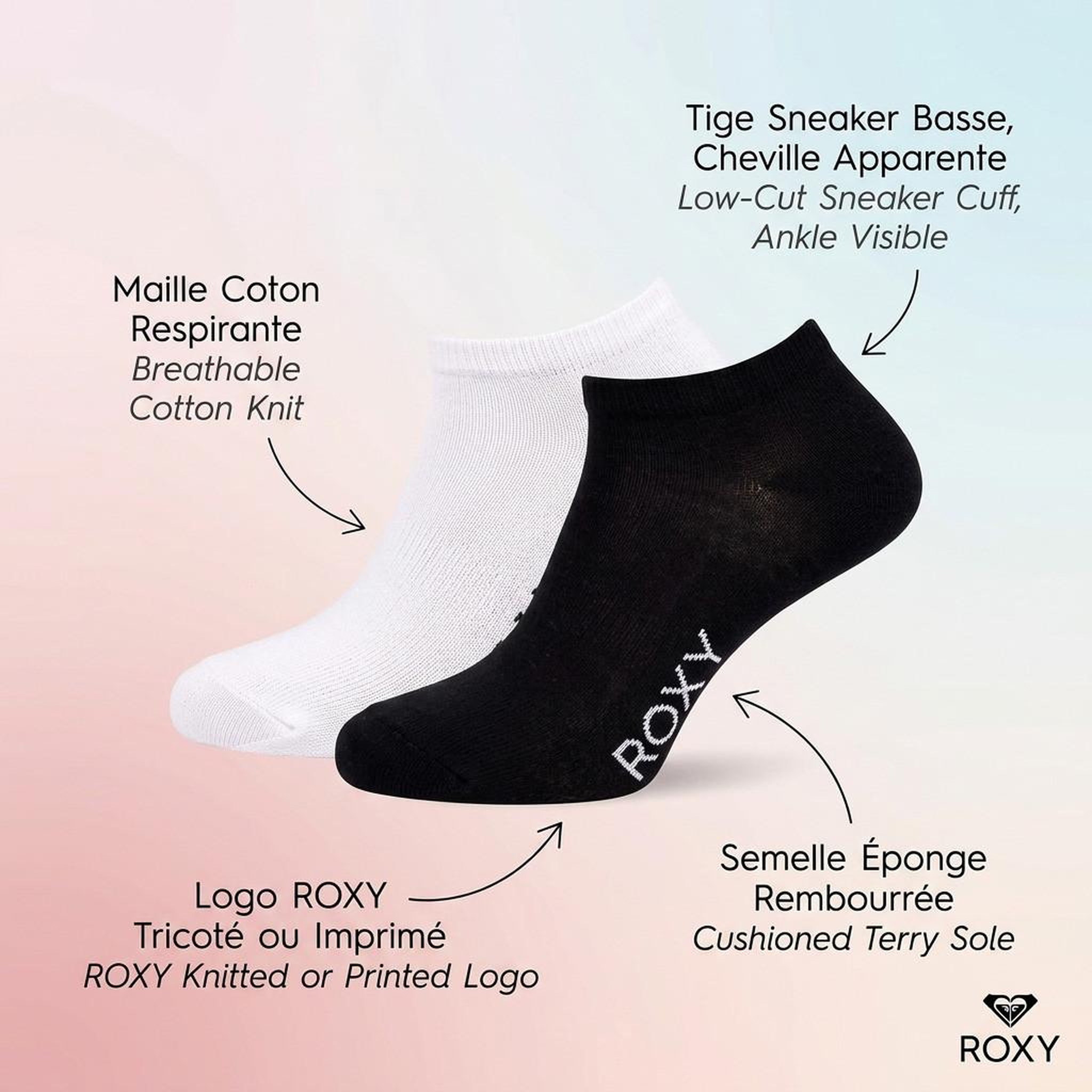 Voir la diapositive 5 : ROXY Roxy chaussettes fille sneaker pack 6 (lot) - coton respirant