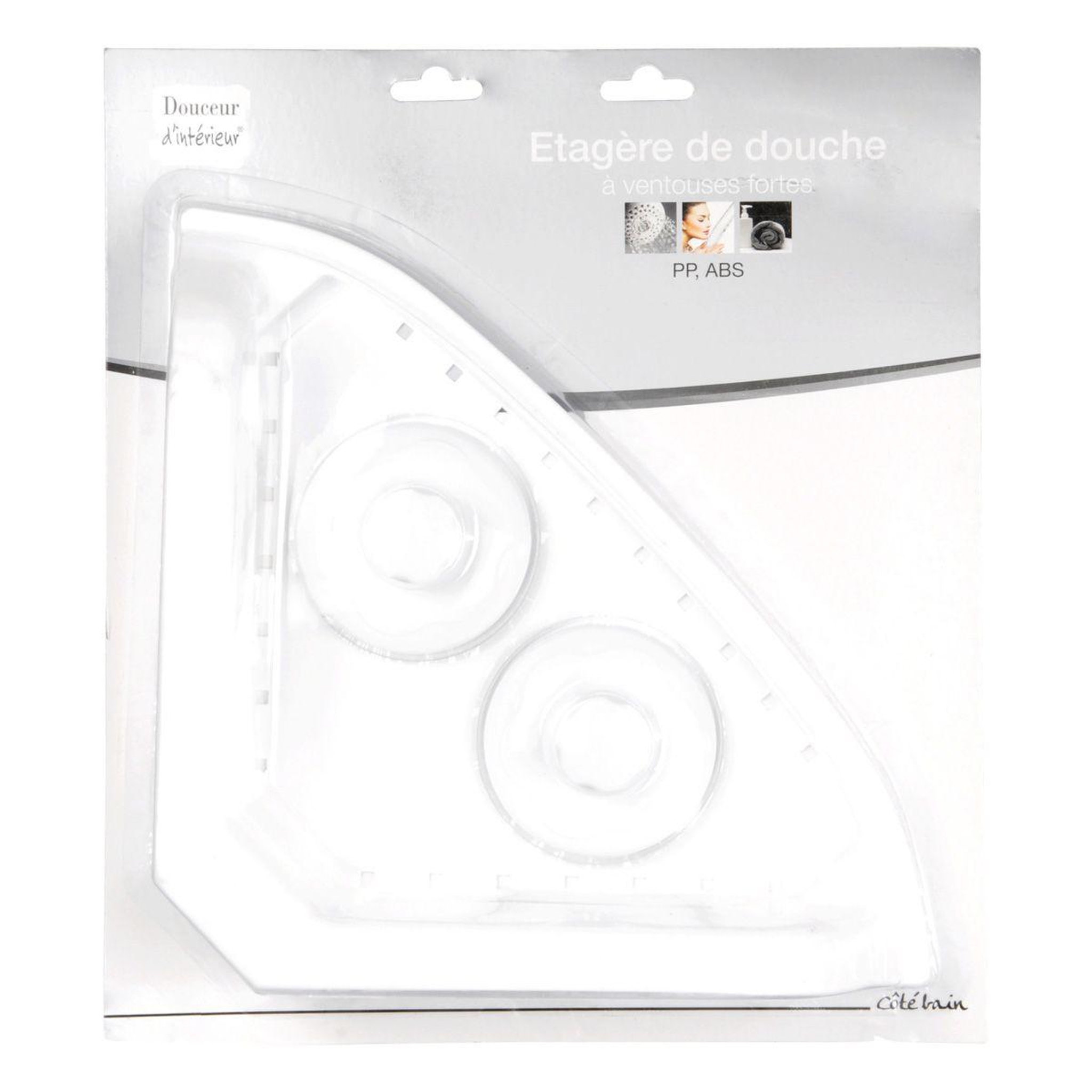Voir la diapositive 2 : Douceur d'Intérieur Étagère d'angle de douche  ventouse  25cm blanc