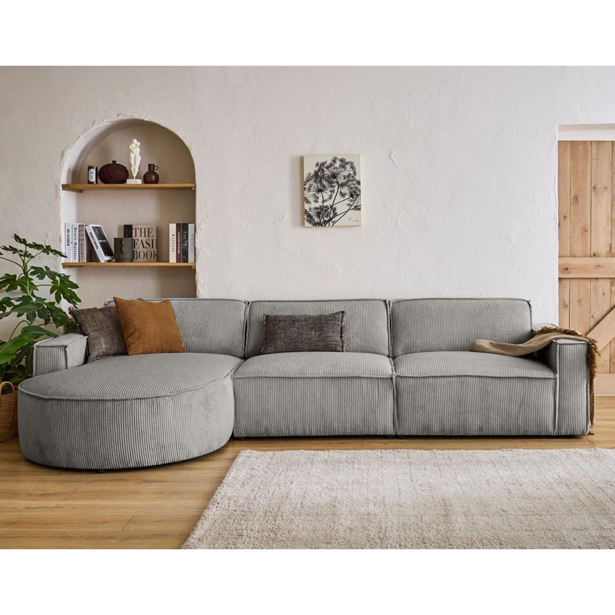 LISA DESIGN Spiaggia - canapé d'angle gauche - 5 places - en velours côtelé