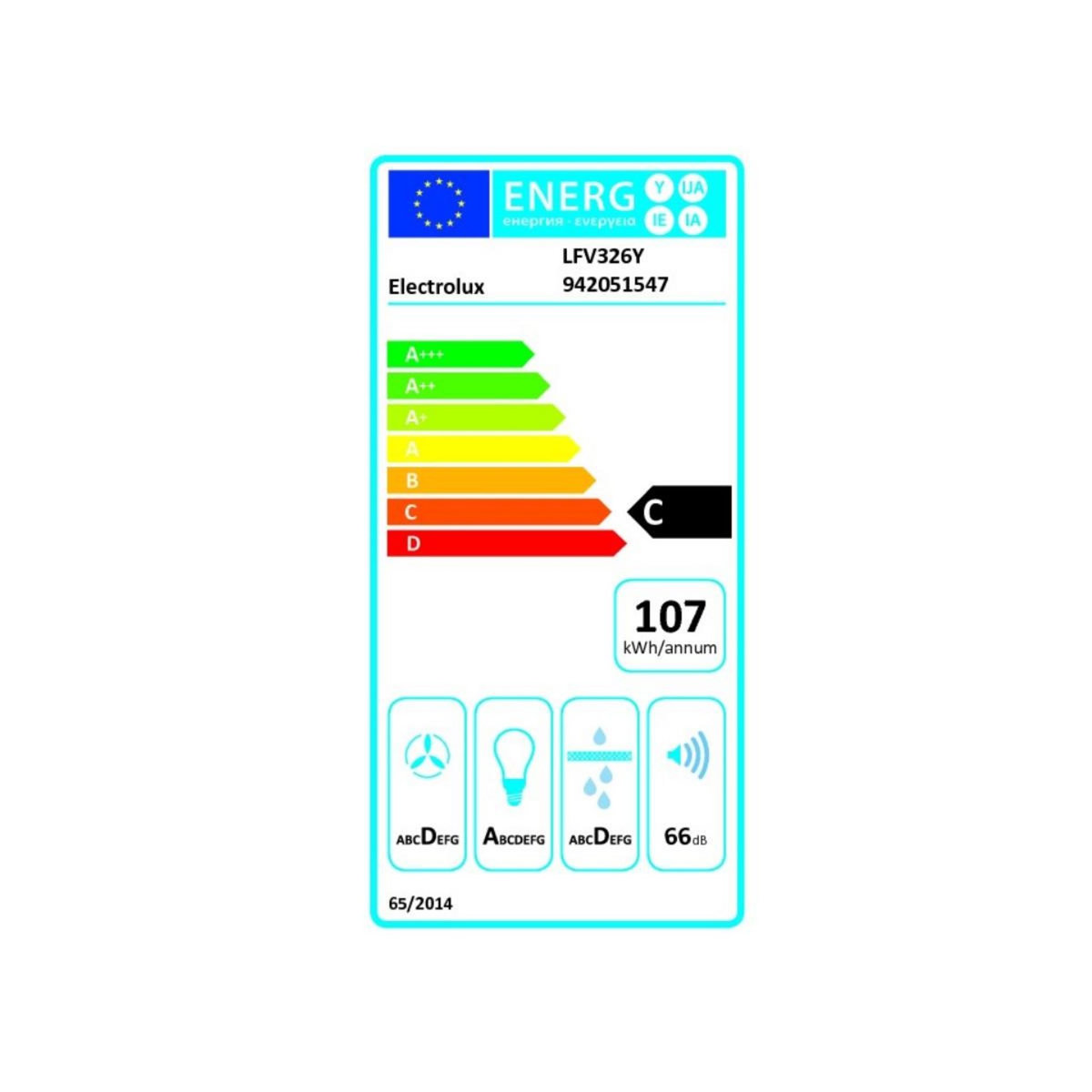 ELECTROLUX Hotte décorative murale 60cm 600m3/h noir - LFV326Y