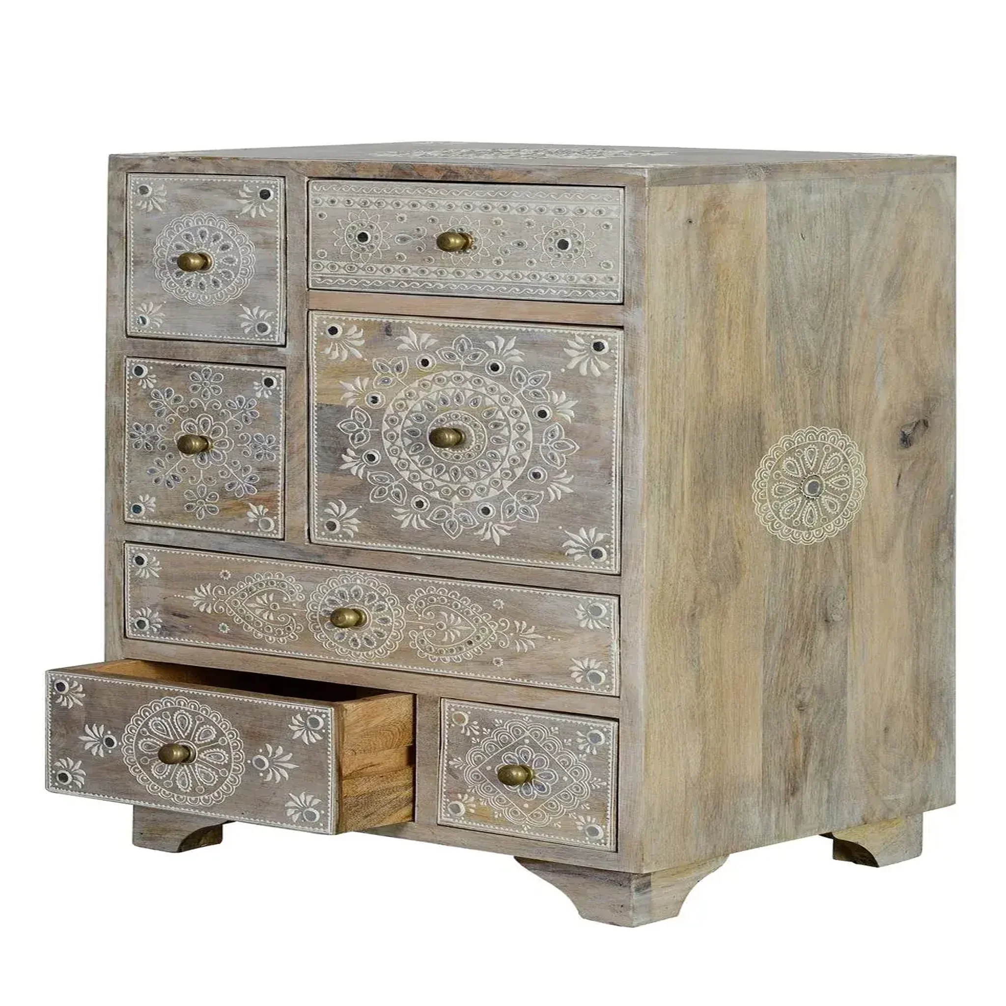 Voir la diapositive 2 : GINER Y COLOMER SL Meuble d'appoint en bois de manguier 42 cm style ethnique boho sculpté