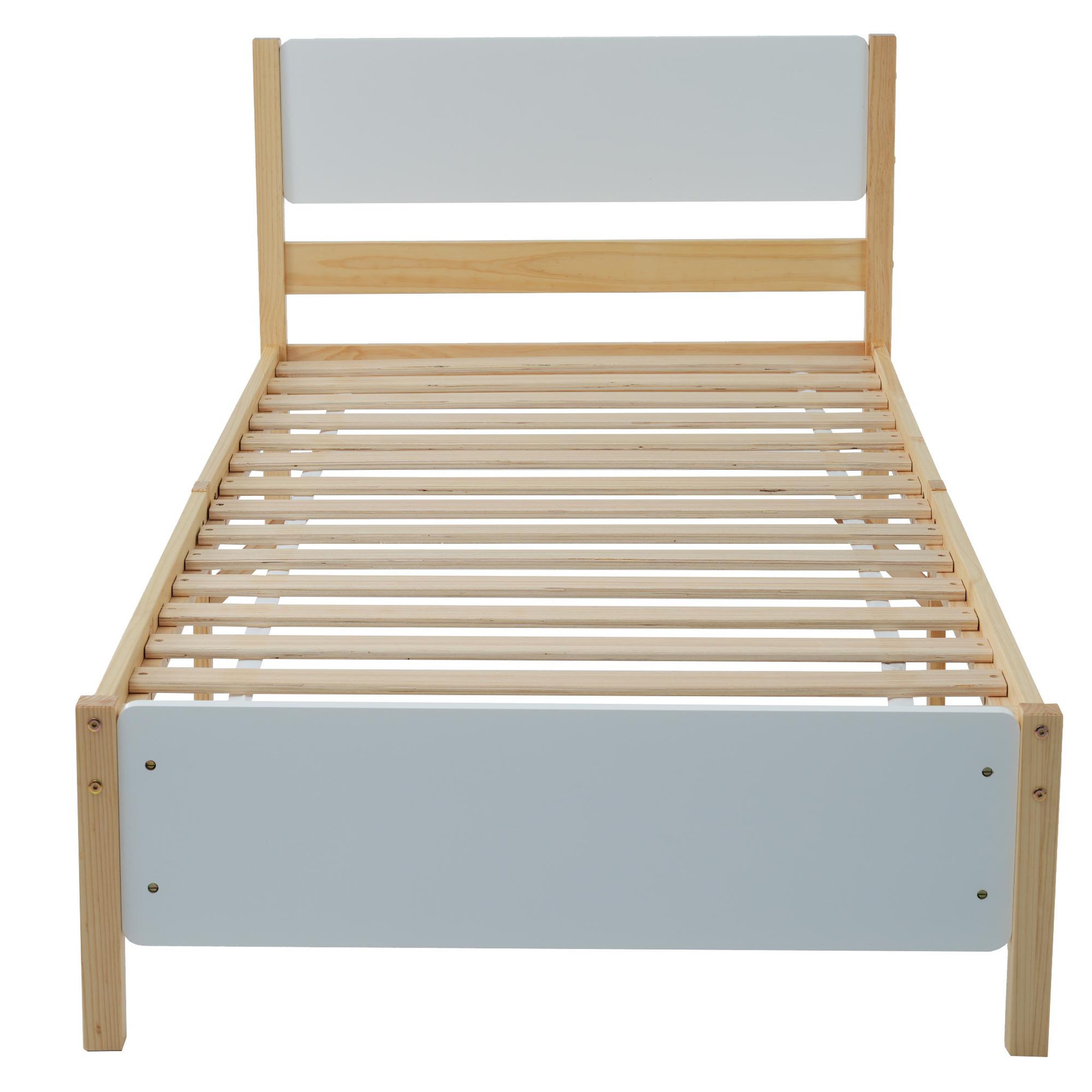 MERAX Lit simple 90x200cm bois et mdf coloris blanc+naturel