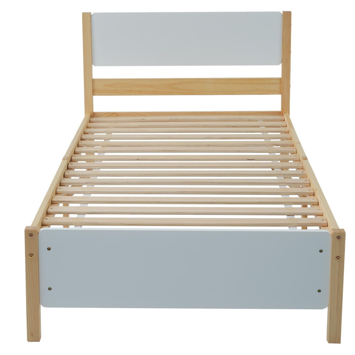 MERAX Lit simple 90x200cm bois et mdf coloris blanc+naturel