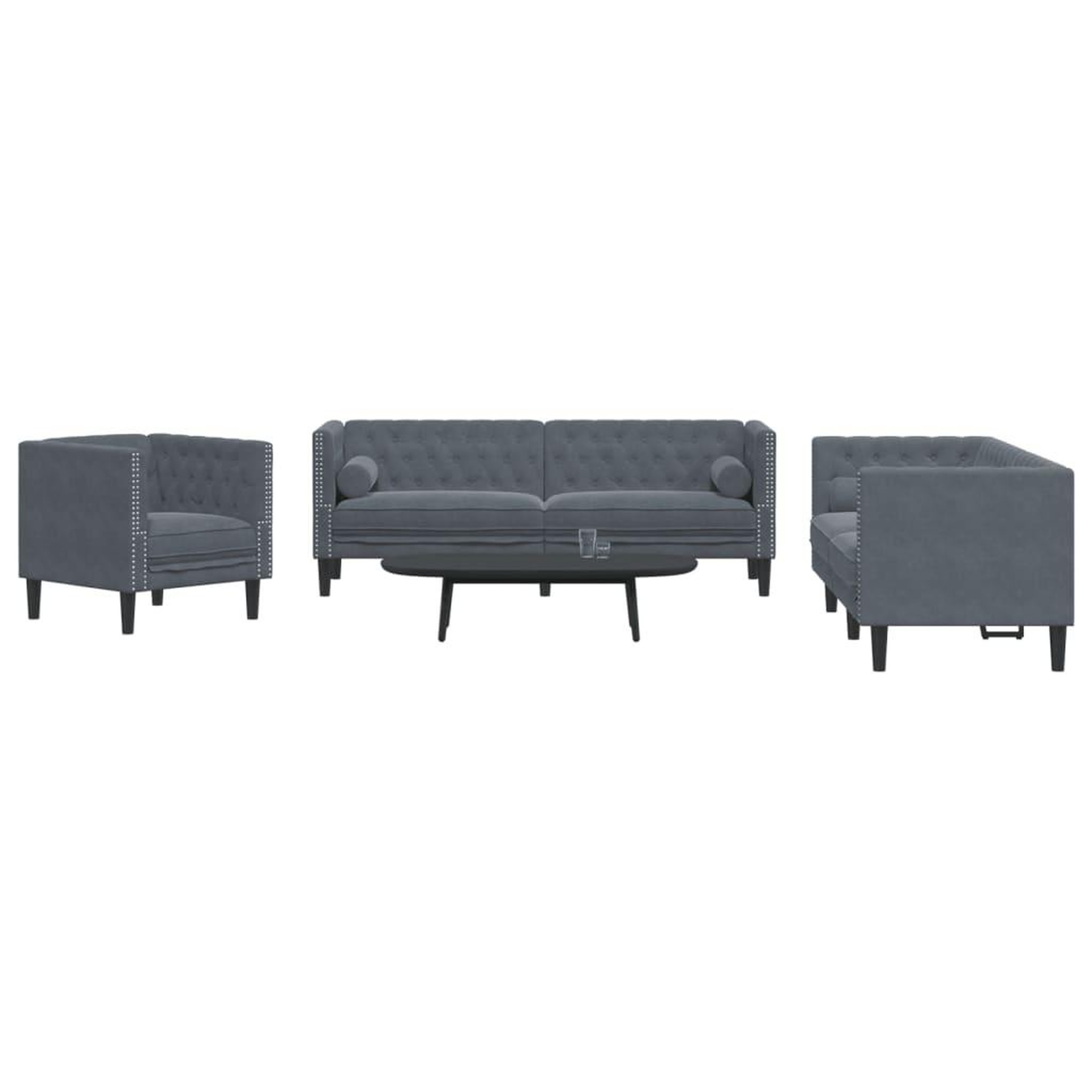 VIDAXL Ensemble de canape Chesterfield et traversins 3 pcs gris fonce