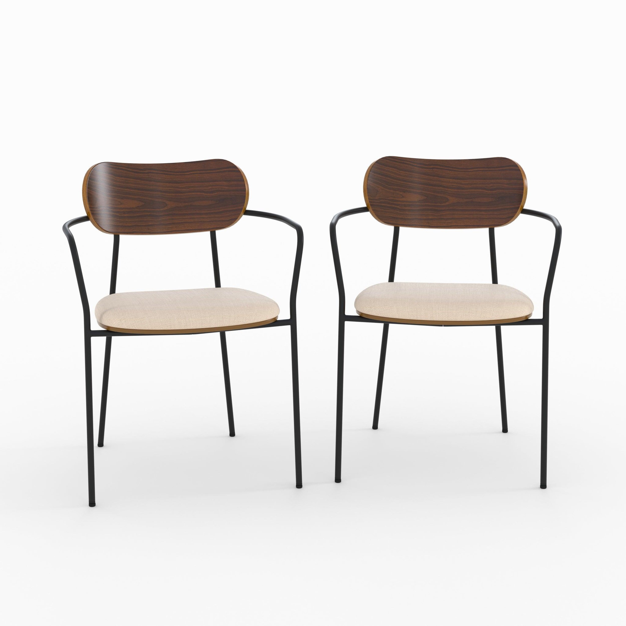 MAISON PAVANE Lot de 2 chaises en tissu beige et placage en bois foncé-marine