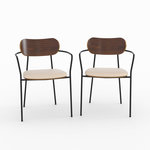 MAISON PAVANE Lot de 2 chaises en tissu beige et placage en bois foncé-Marine