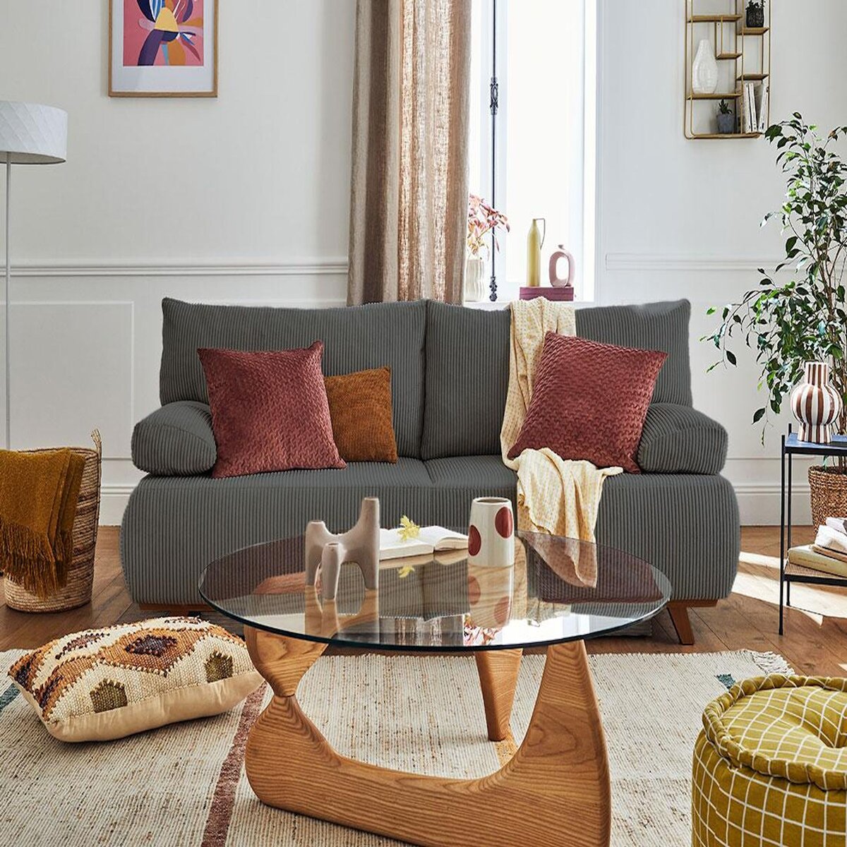 BEST MOBILIER Cristal - canapé 3 places - convertible avec coffre - en velours côtelé