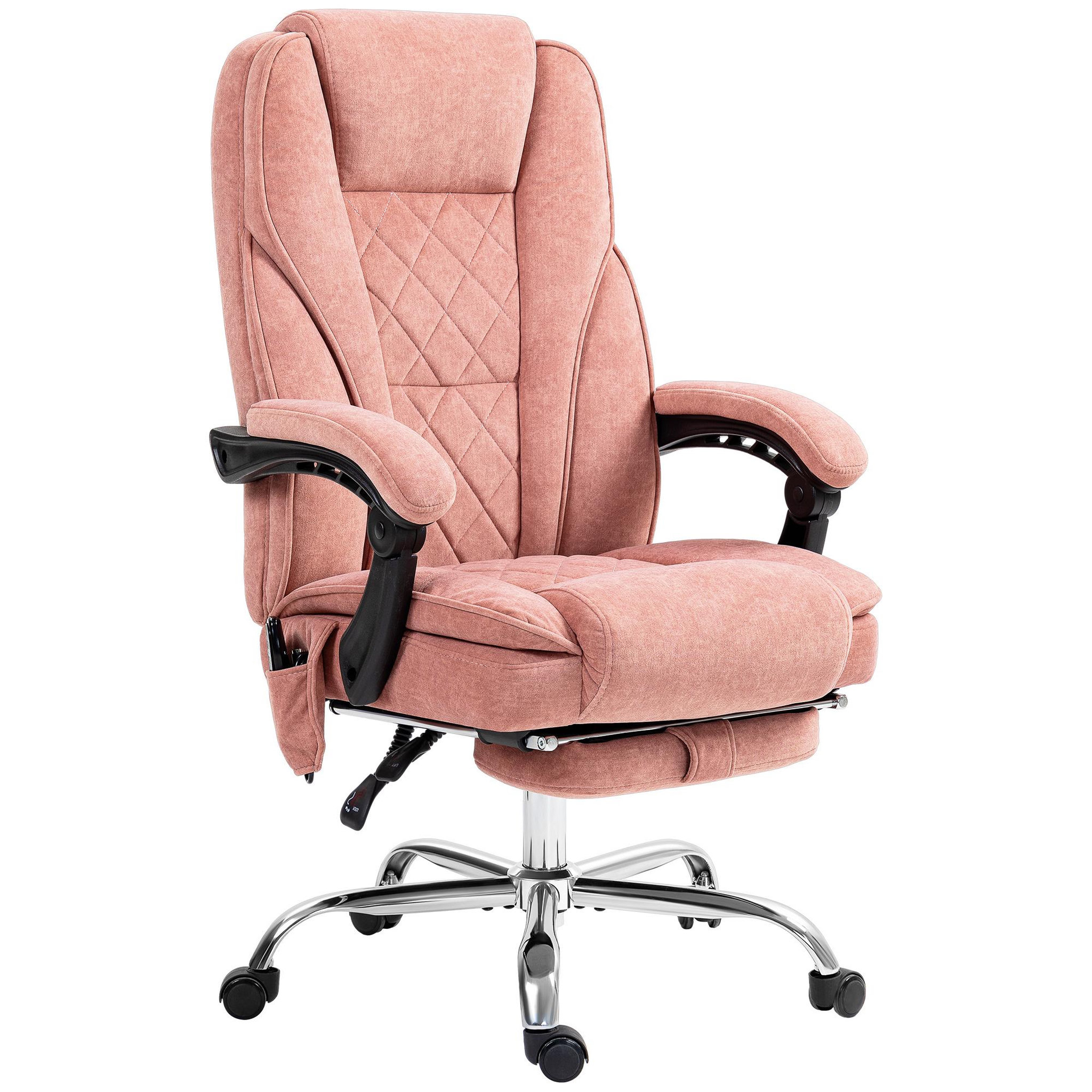 VINSETTO Fauteuil de bureau manager massant chauffant inclinable réglable télécommande repose-pieds rétractable velours rose poudré