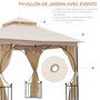 Voir la diapositive 4 : OUTSUNNY Pavillon de jardin tonnelle barnum style colonial double toit toiles moustiquaires amovibles zippées dim. 2,95L x 2,95l x 2,75H m beige noir