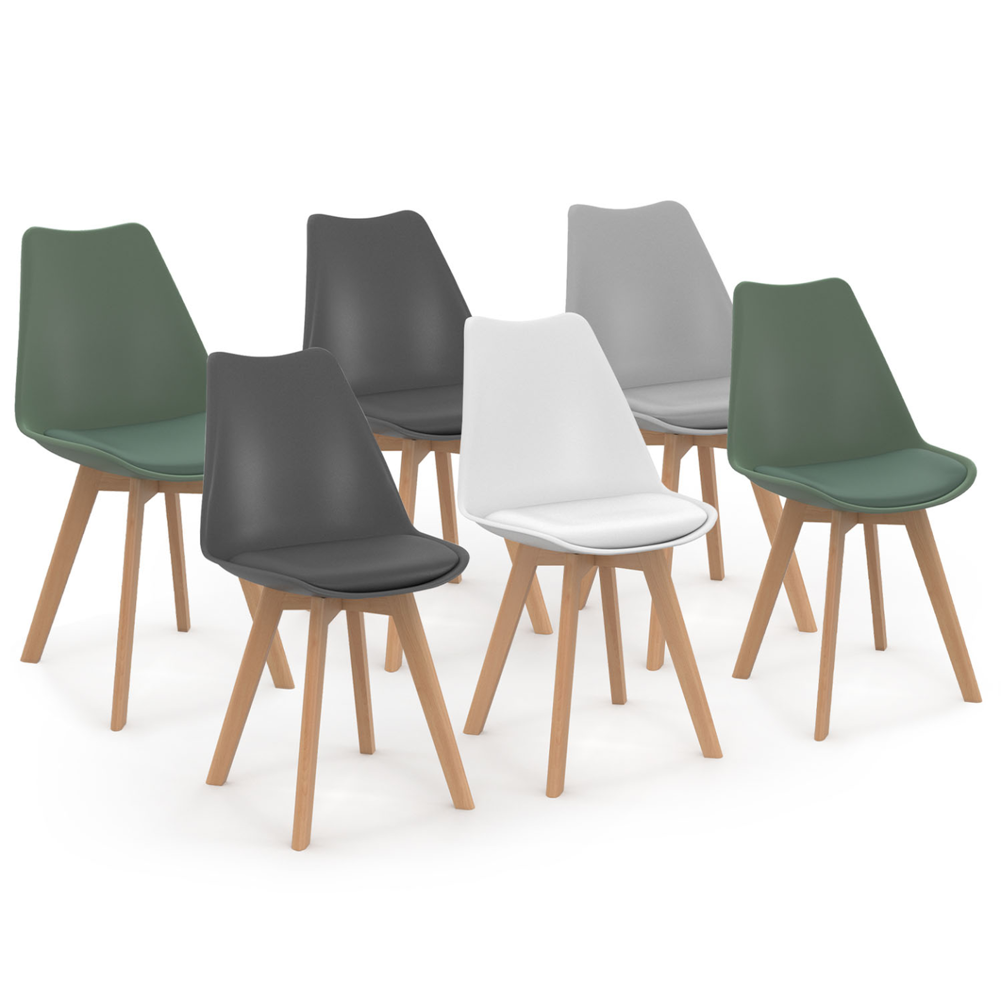 ID MARKET Lot de 6 scandinaves sara mix color blanc, gris clair, gris foncé x2, vert x2