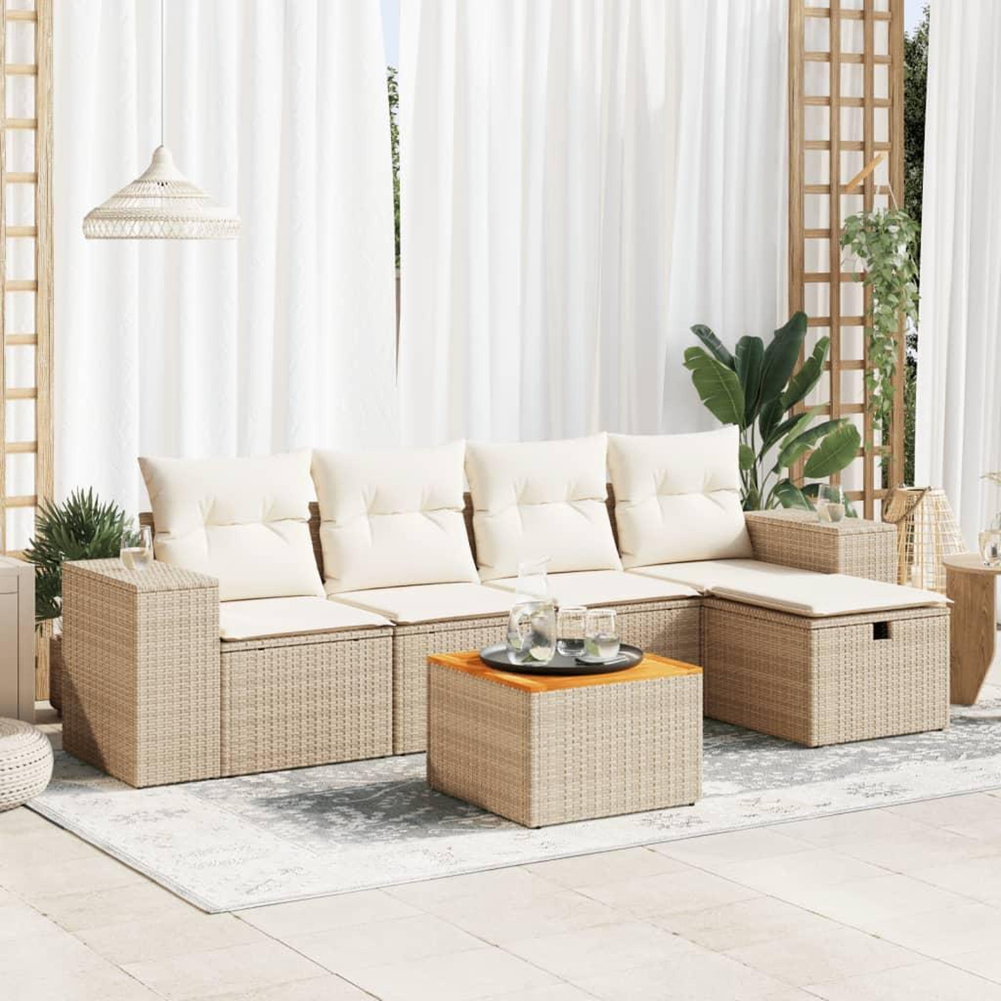 VIDAXL Salon de jardin avec coussins 6 pcs beige resine tressee