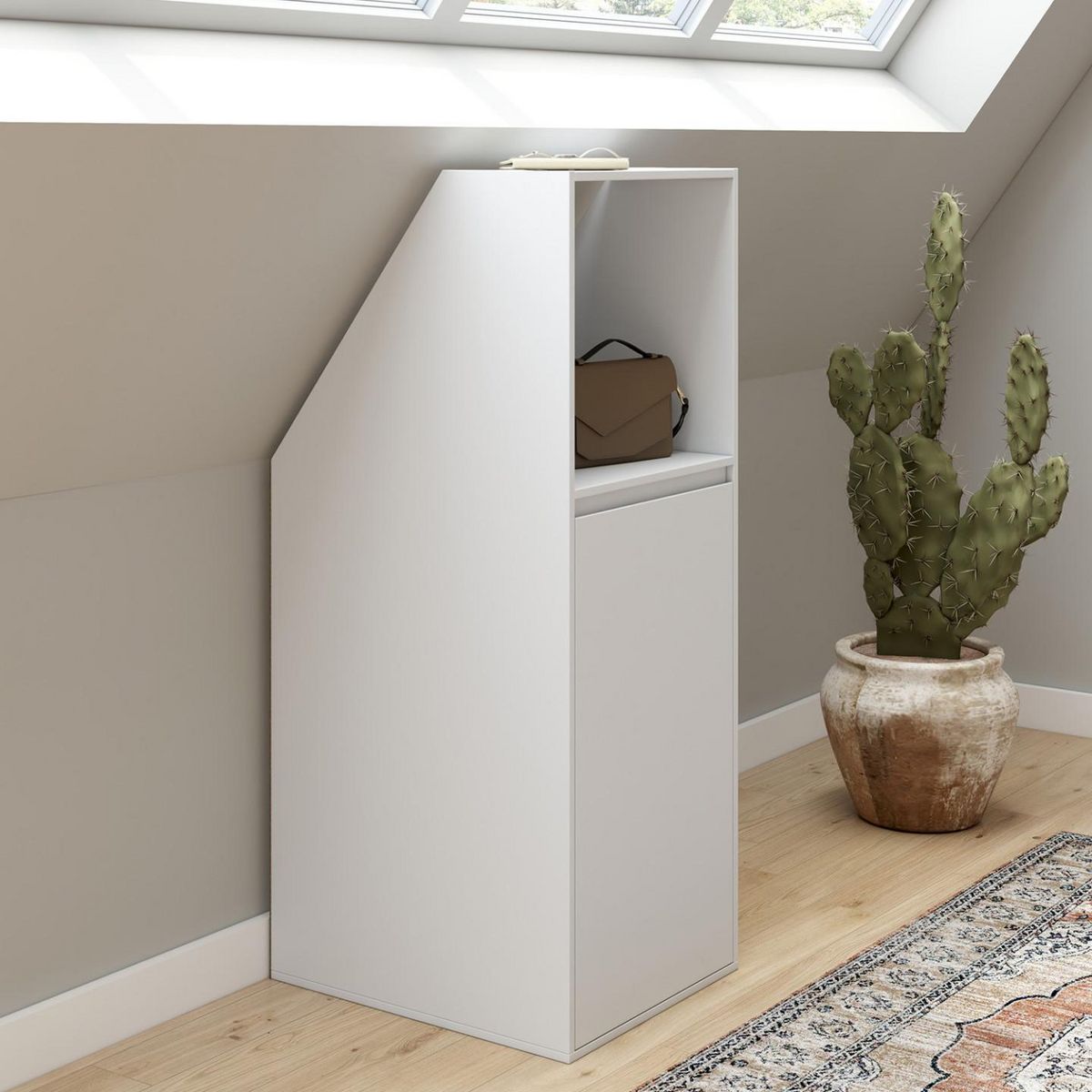 ID MARKET Armoire sous pente 1 porte et 1 niche TOMI 40 x 50 x 70/110 cm blanc