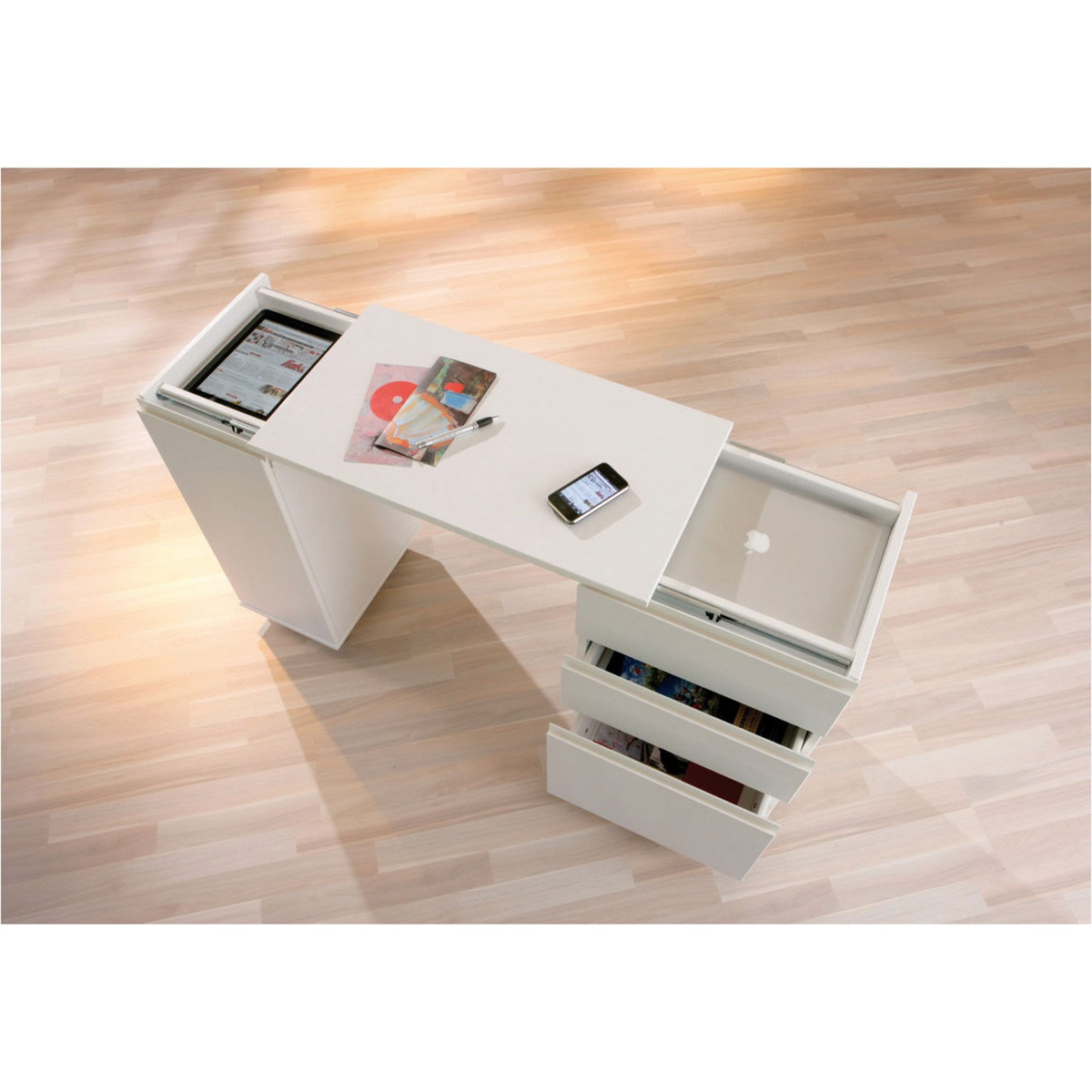 BUREAU droit gain de place 1 portes 3 tiroirs L66/121 cm LAPTOP